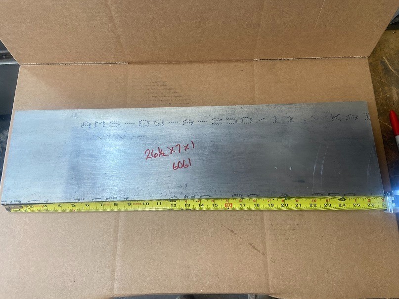 6061 T6 Aluminum 26-1/2″ x 7″ x 1″ flat bar stock
