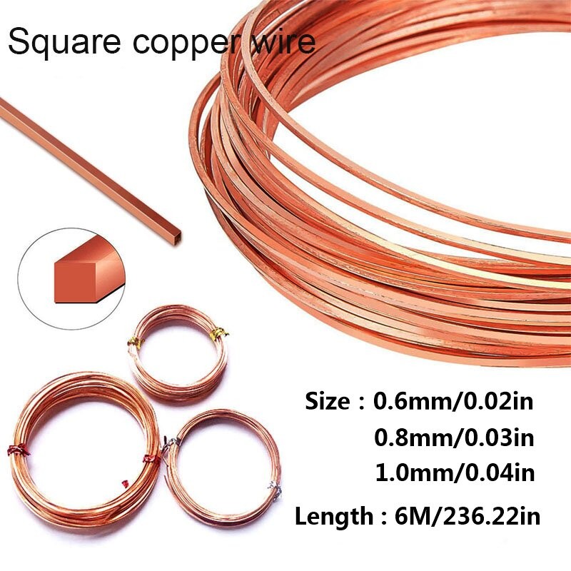 0.6/0.8/1mm Copper Flat Wire Square, Eco Friendly, for Jewelry