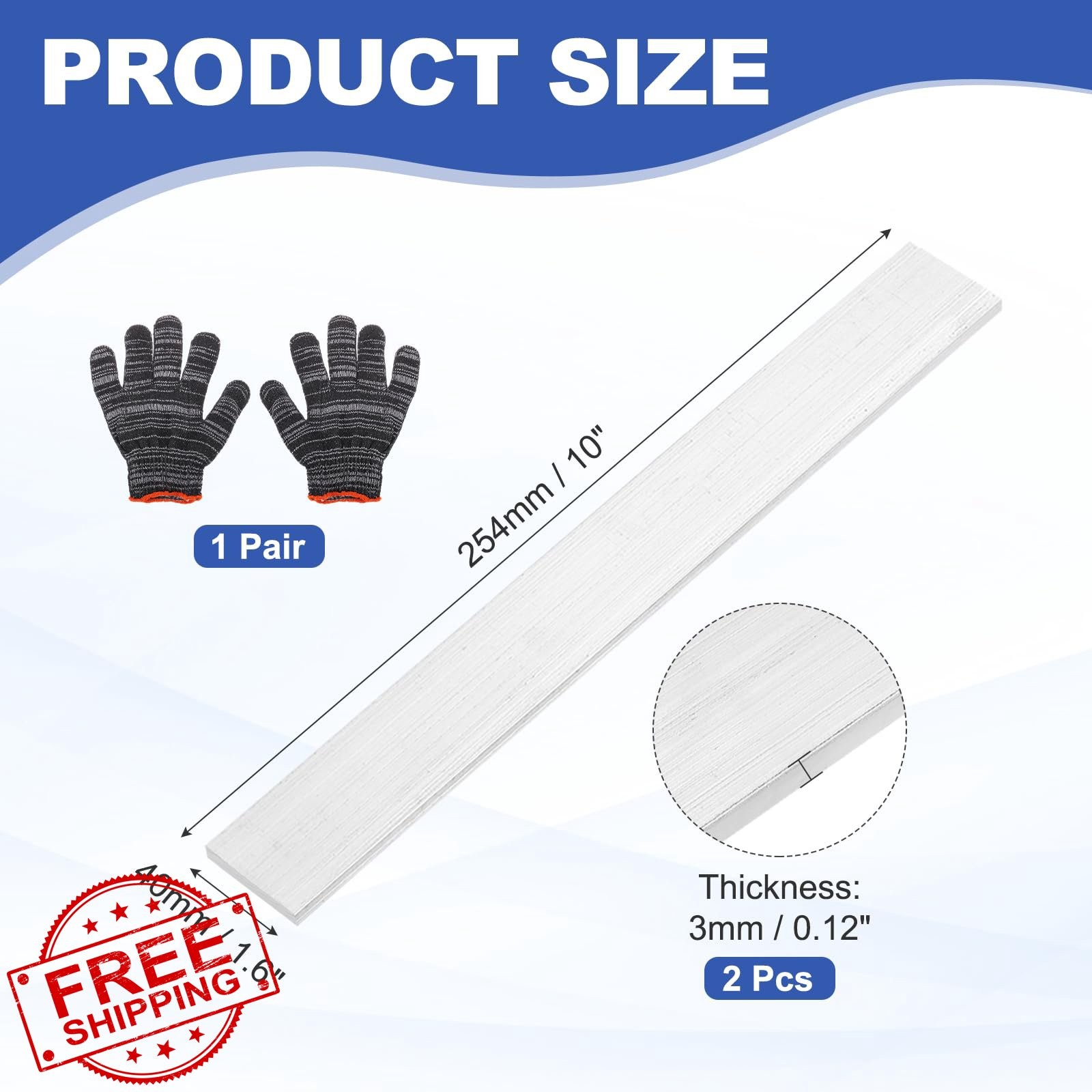 uxcell 2 Set 0.12″x1.6″x10″ Aluminum Flat Bar