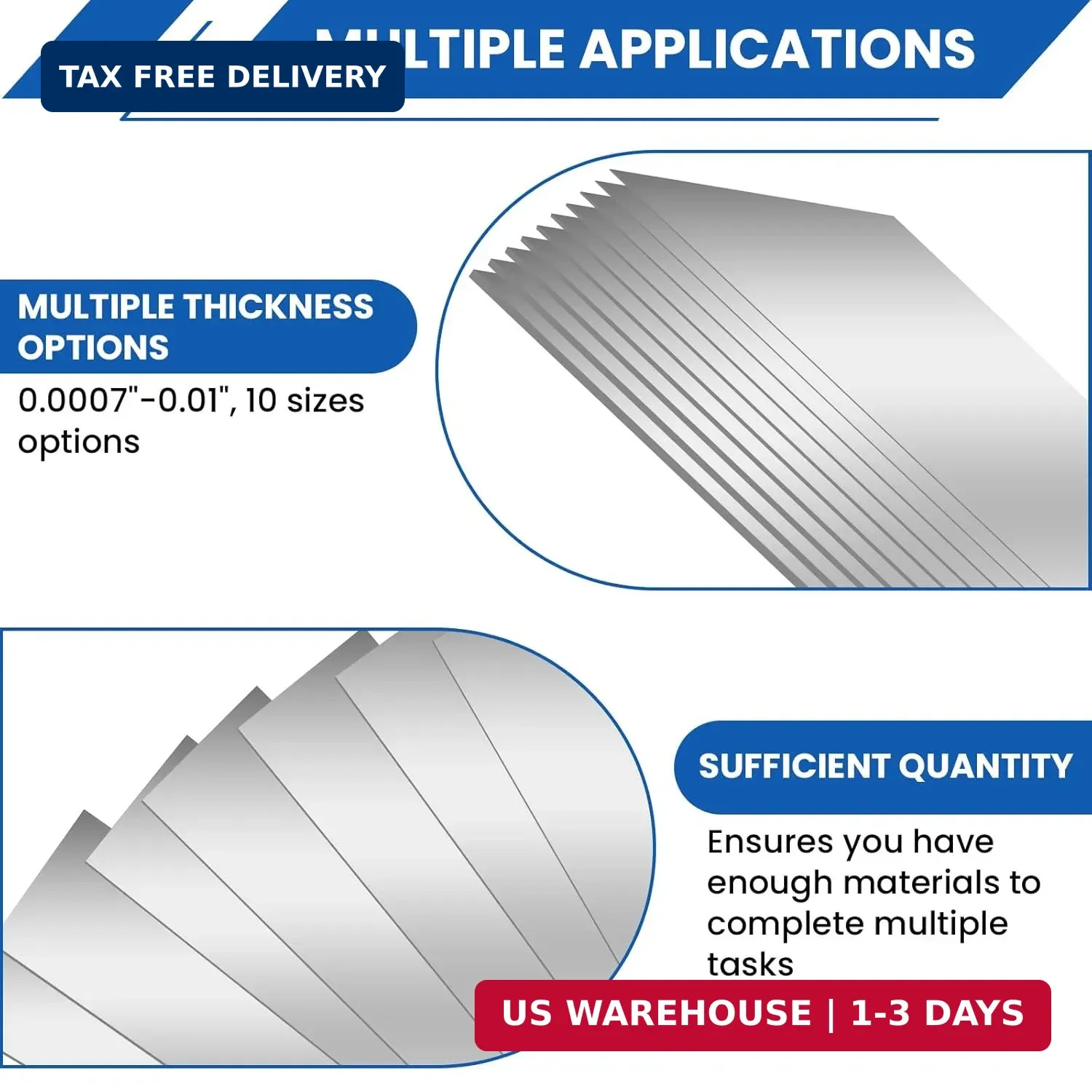 20 Pcs 304 Stainless Steel Shim Stock Assortment, 1″ W x 6″ L, 10 Sizes (0.0007″
