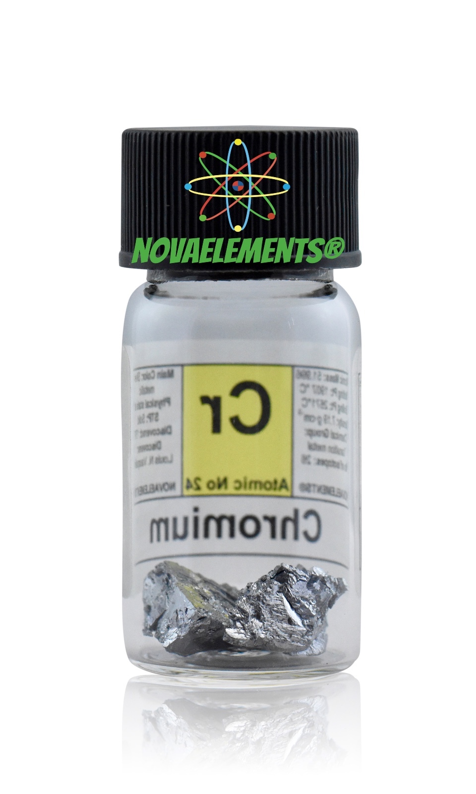 5 grams 99,8% Chromium metal element 24 Cr shiny pieces in labeled glass vial