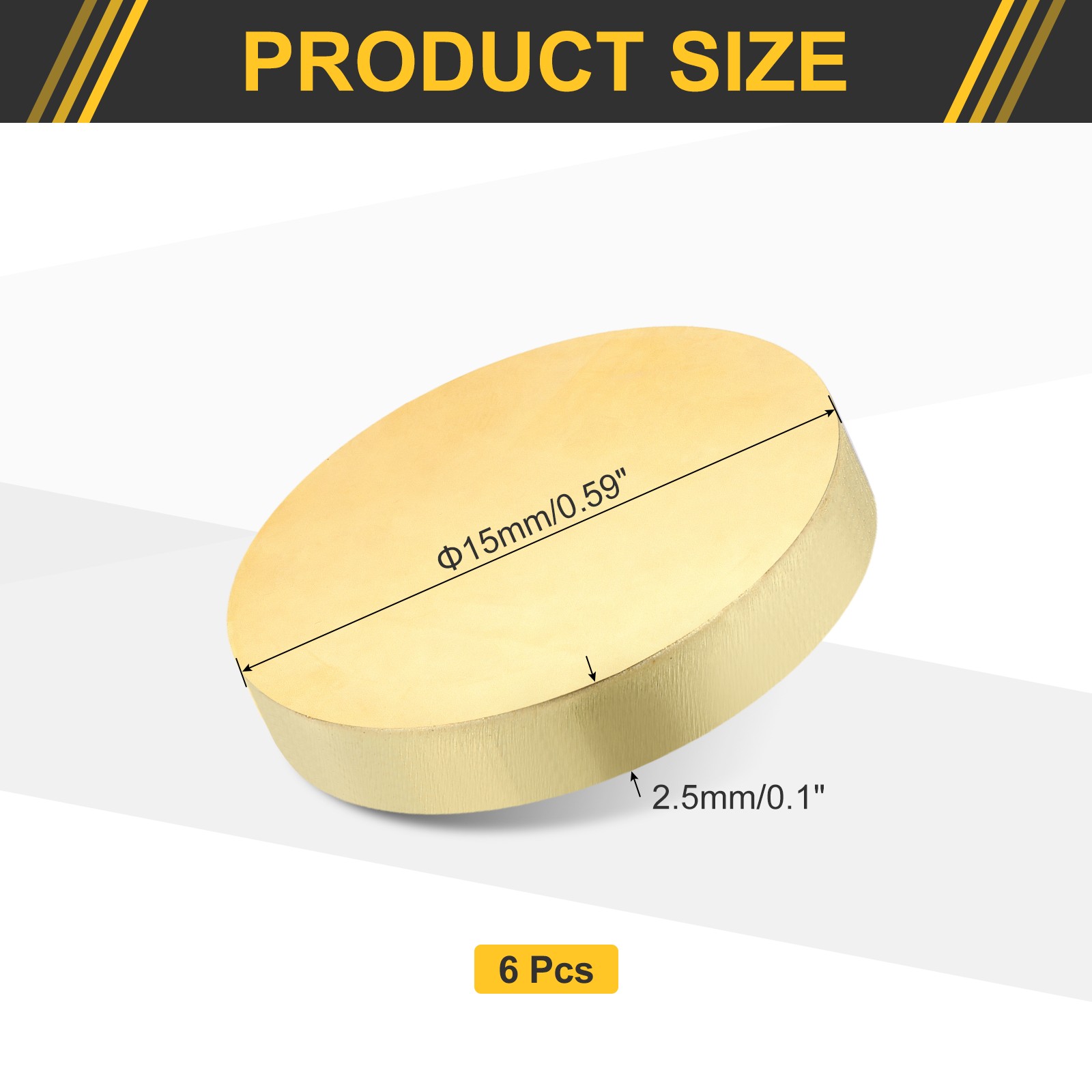 6Pcs Brass Round Plate, 0.1″(2.5mm) Thick 0.6″(15mm) Dia H65 Brass Round Sheet