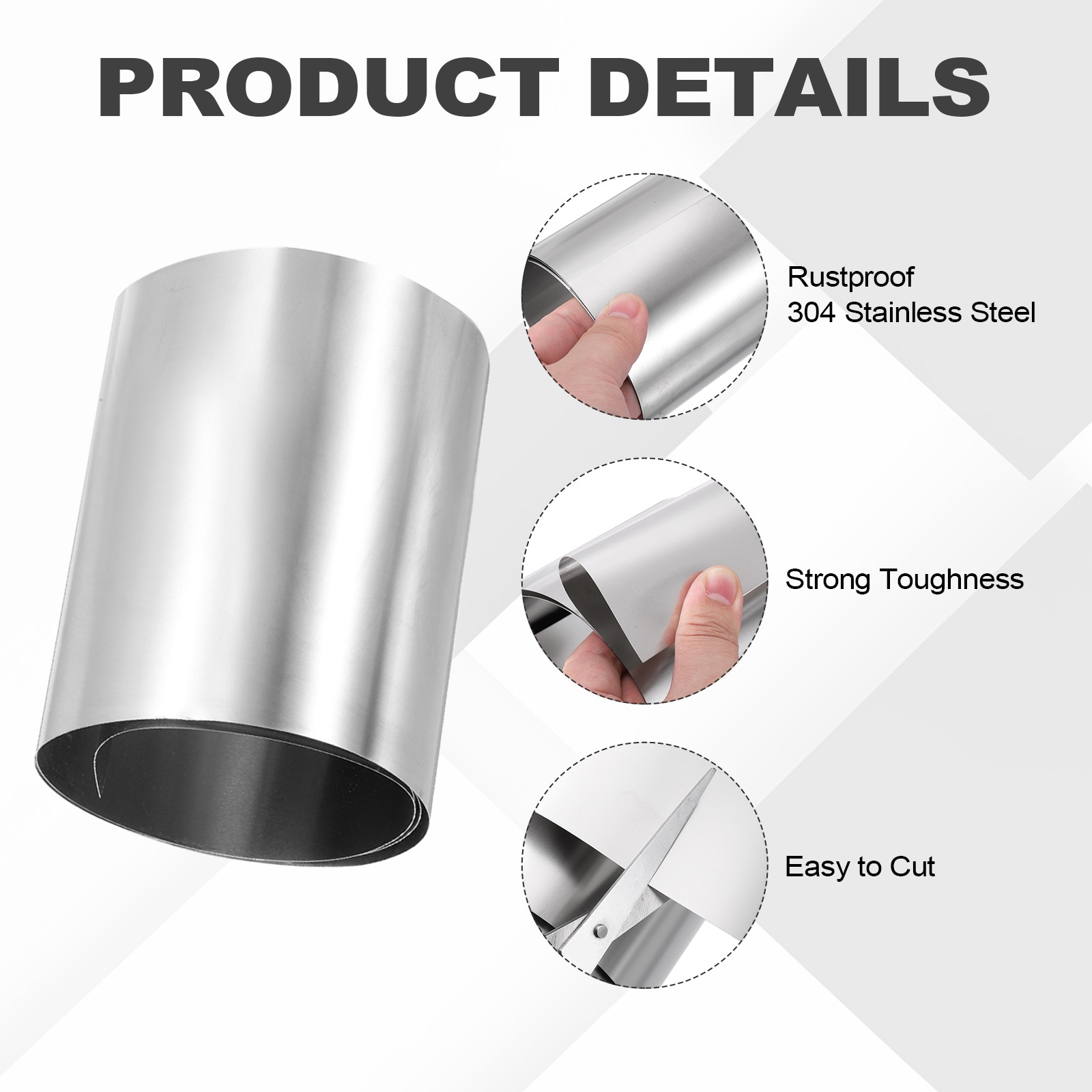 304 Stainless Steel Foil Roll 0.25mm x 100mm x 1m Metal Strip Sheet Silver Tone