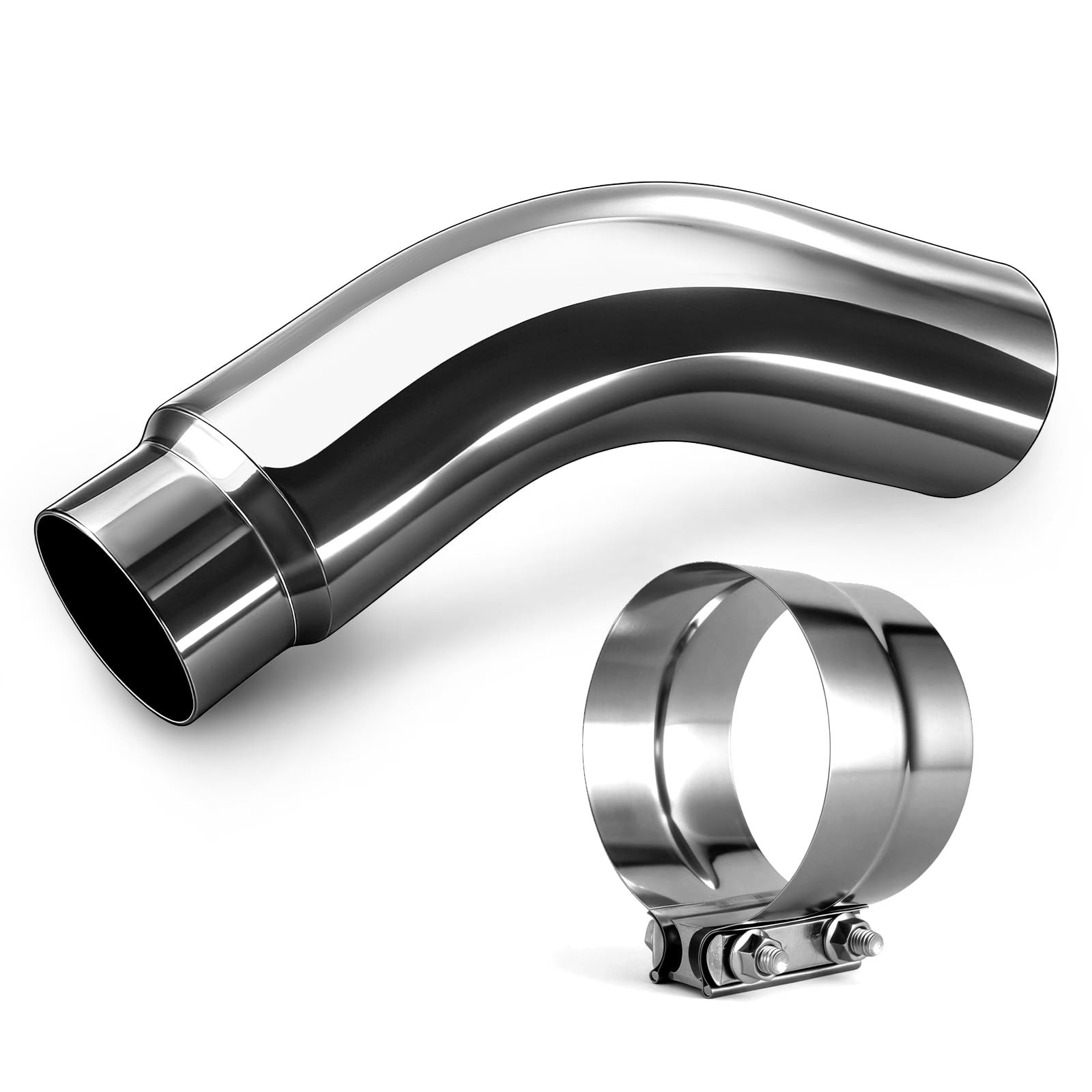 5 to 6 Inch Exhaust Elbow Tip, Steel Mandrel Bent, Silver | Universal fit pic…