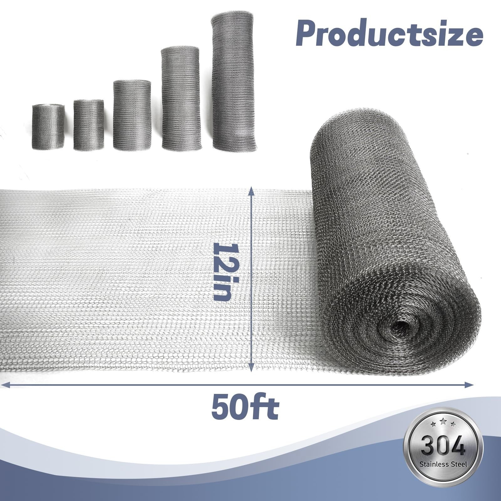 12″ x 50 ft Stainless Steel Wire Mesh Roll for Rodent Control & DIY Projects
