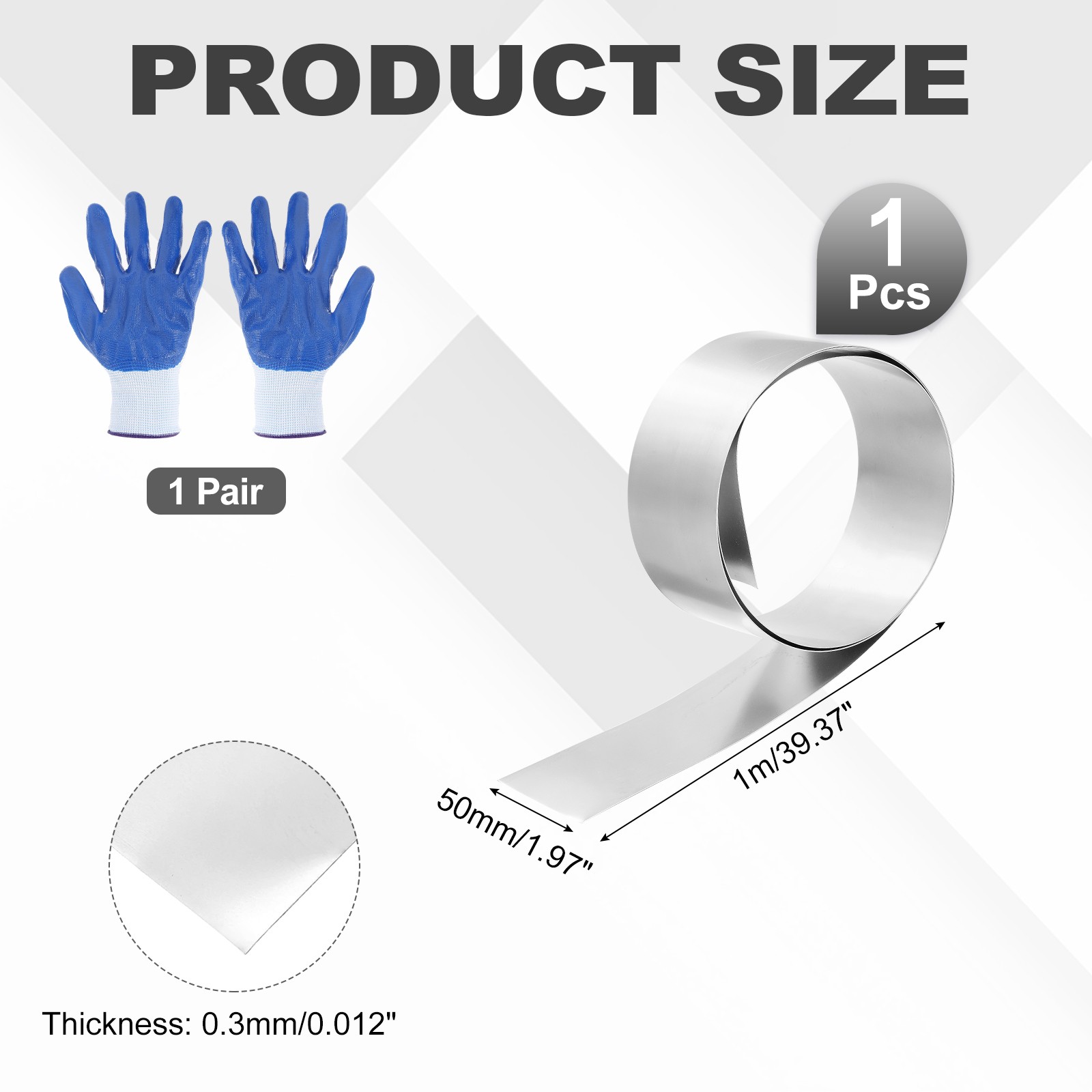 304 Stainless Steel Foil Roll 0.3mm x 50mm x 1m Metal Strip Sheet, Silver Tone