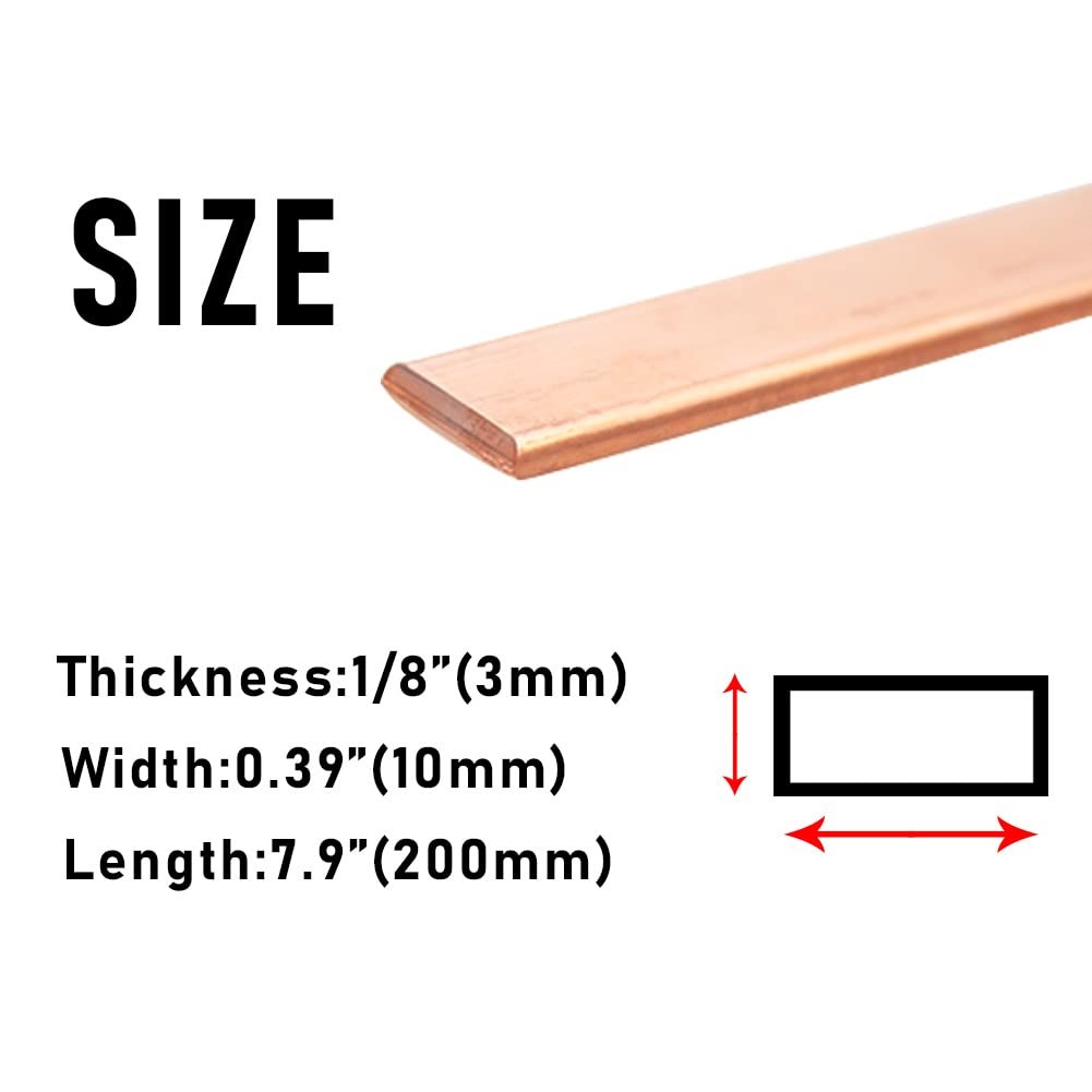 1/8″ × 0.4″ × 8″ Copper Flat Bar, 99.9% Copper Bar Stock, 9Ga Pure Copper Str…