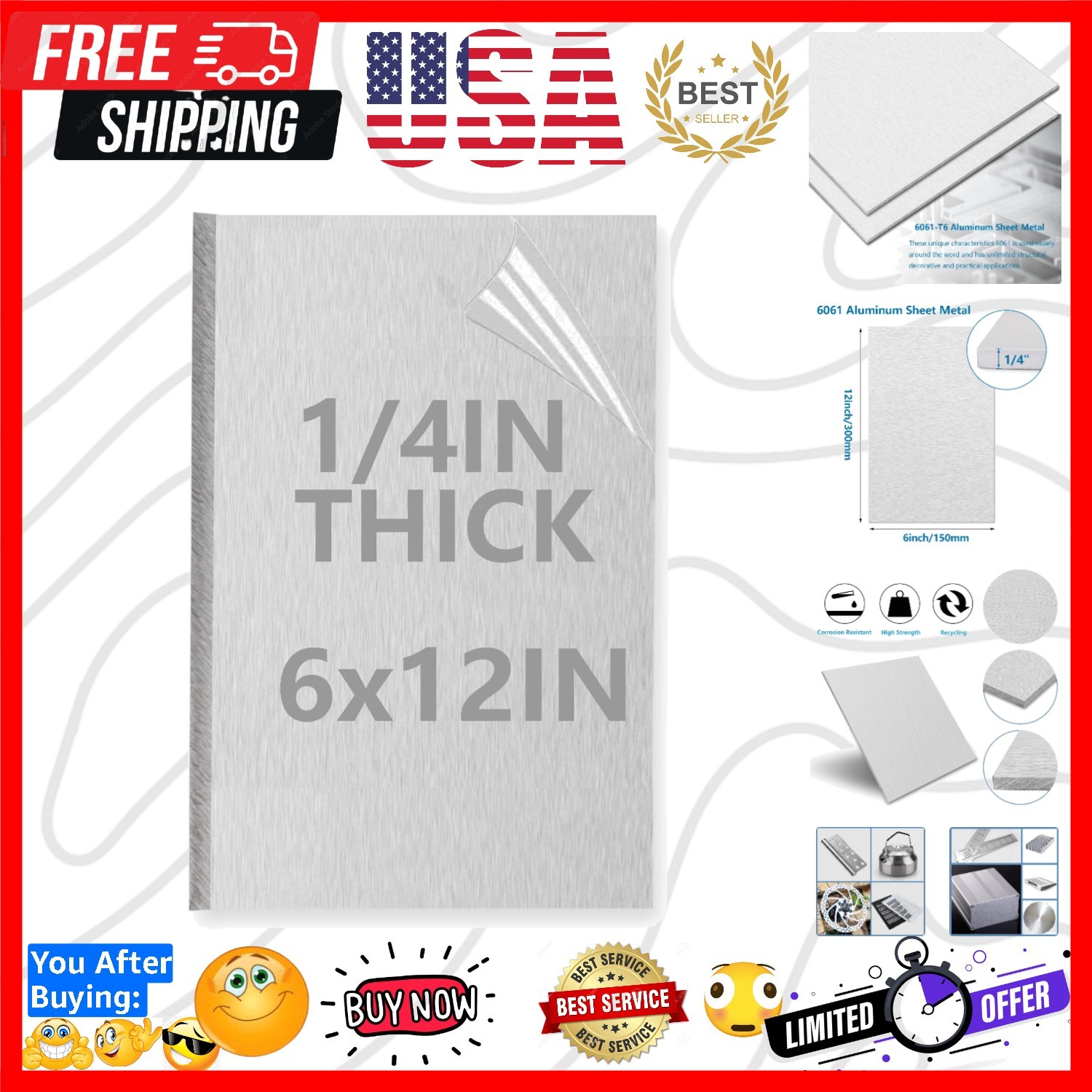 1/4Inch Thick Aluminum Sheet Plate, 6” x 12” Heavy Duty Aluminum Sheets Plate…