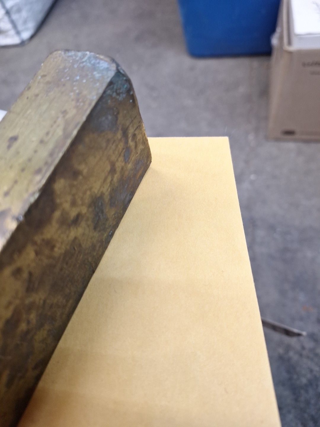 Yellow Brass? Stock Rectangle Flat Bar 1″x 2″x 13″L SEE PHOTOS OF CONDITION