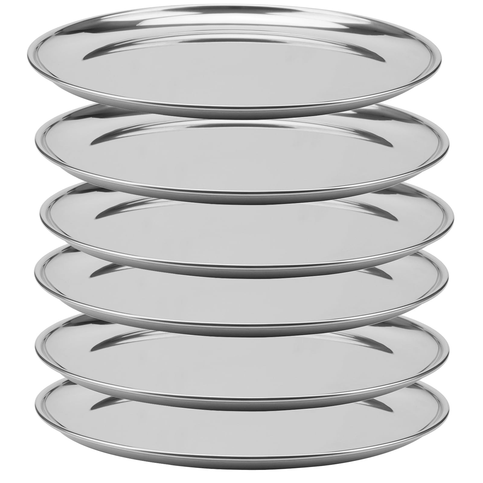 6 PCS 12 Inch Stainless Steel Plates, Reusable Round Metal Dinner Plates Camp…