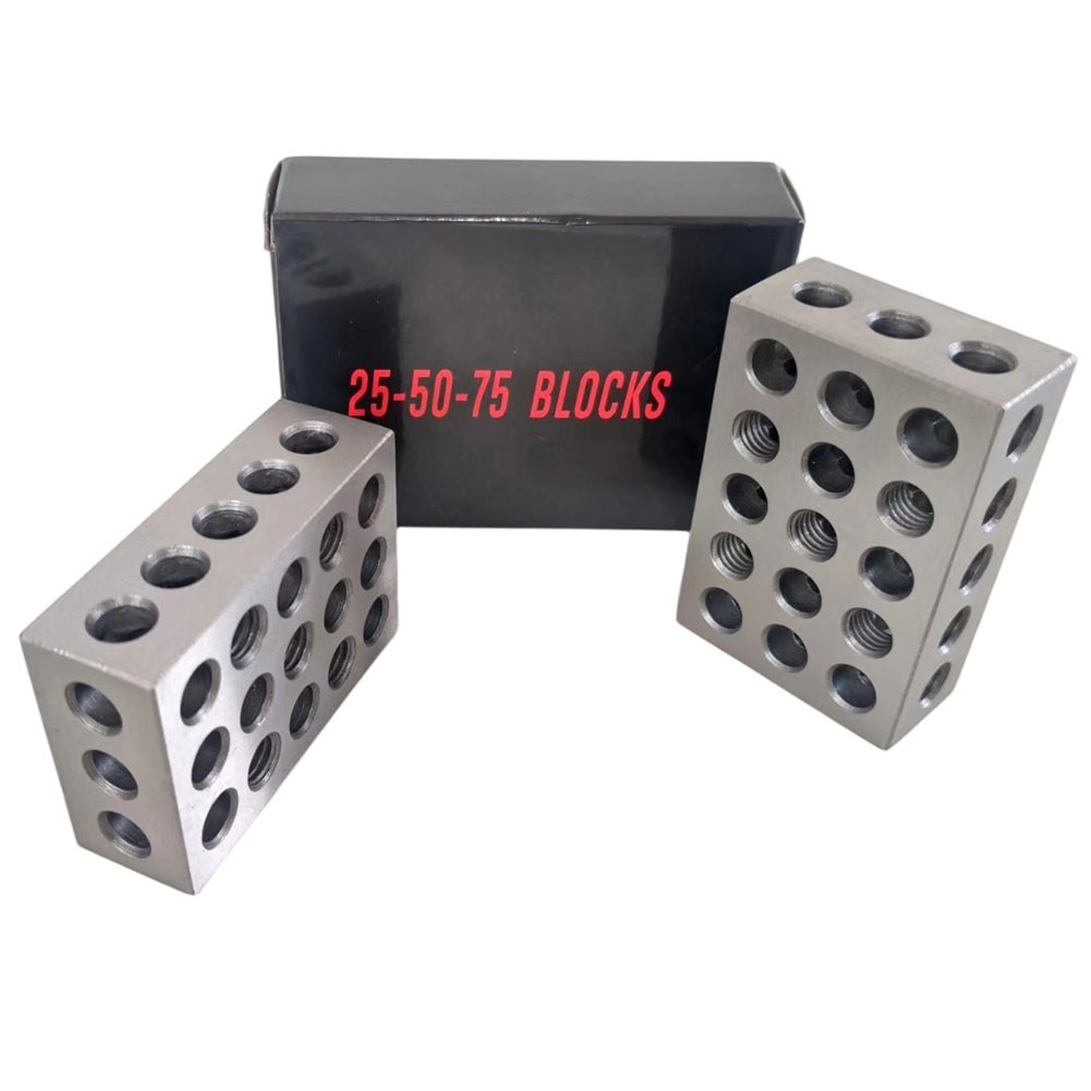 Matched Steel Blocks 25mm 50mm 75mm 23 Holes for Metalworking and Assembly