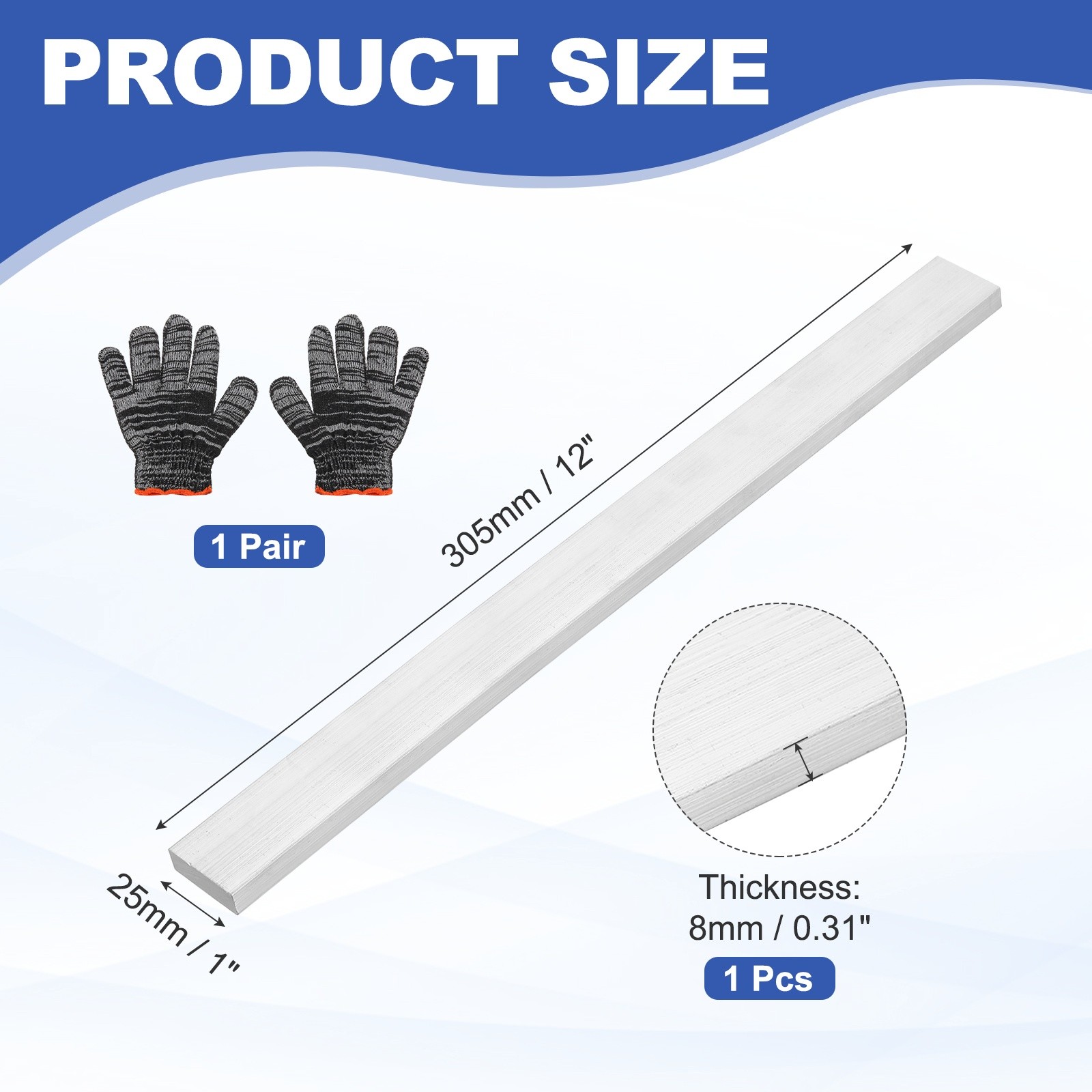 Square Aluminum Flat Bar, 8 x 25 x 305mm T6511 Solid New Mill Stock