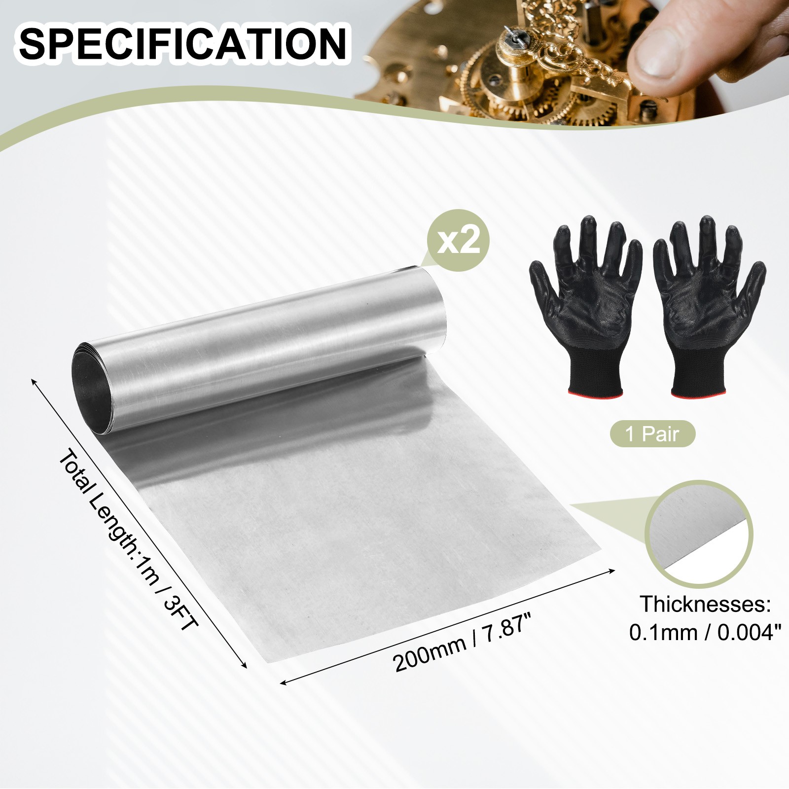 Stainless Steel Roll 0.1 x 200 x 1000mm for DIY Crafts (2 Pack, Silver)