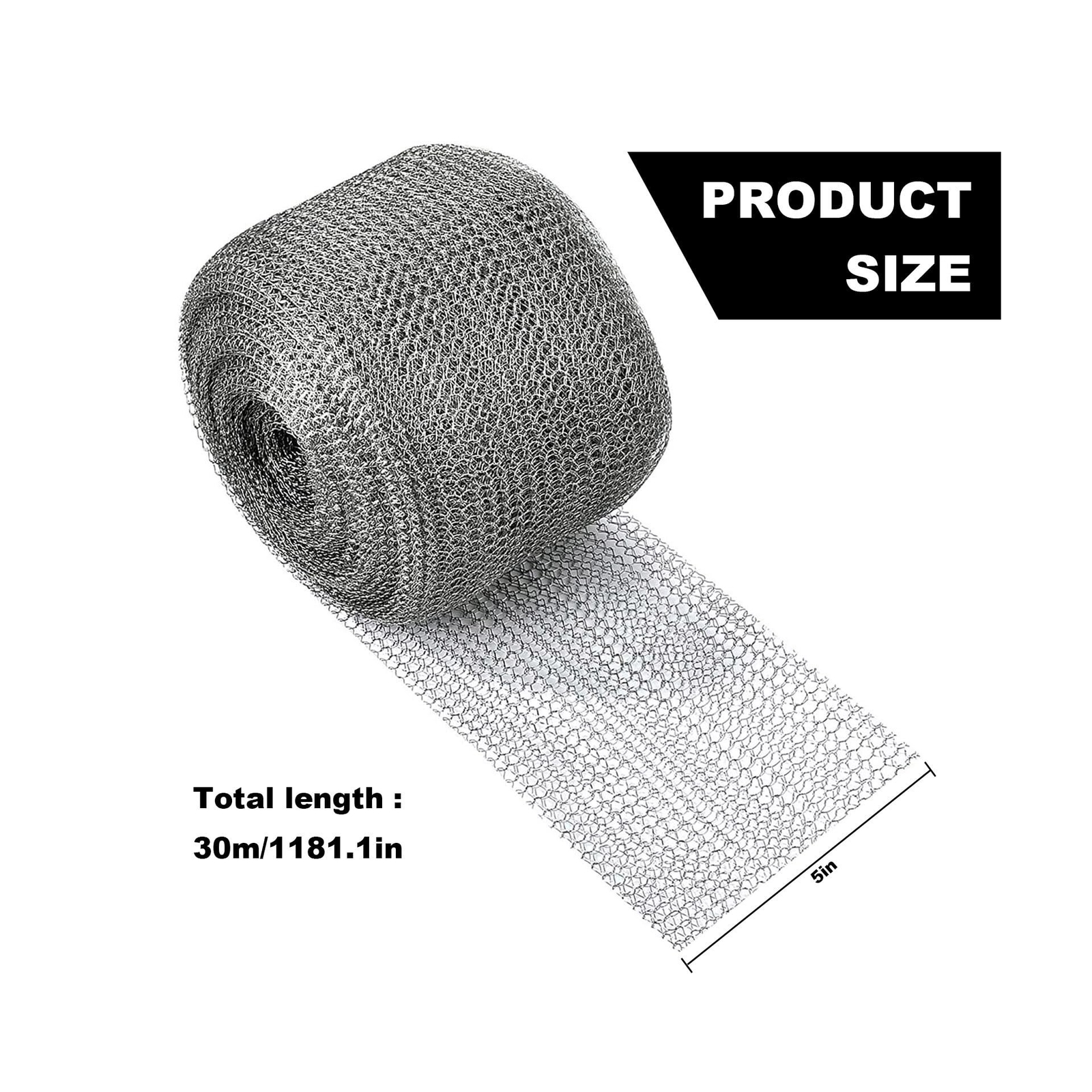 5”x 100 ft Stainless Steel Mesh Roll, Rusty-Proof Flexible Stainless Steel