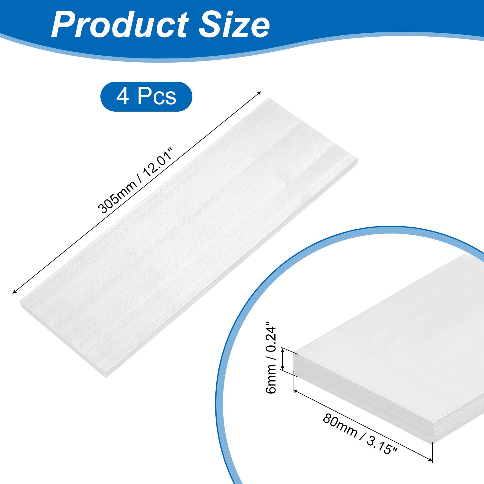 Square Aluminum Flat Bar, 4pcs 6 x 80 x 305mm T6511 Solid New Mill Stock