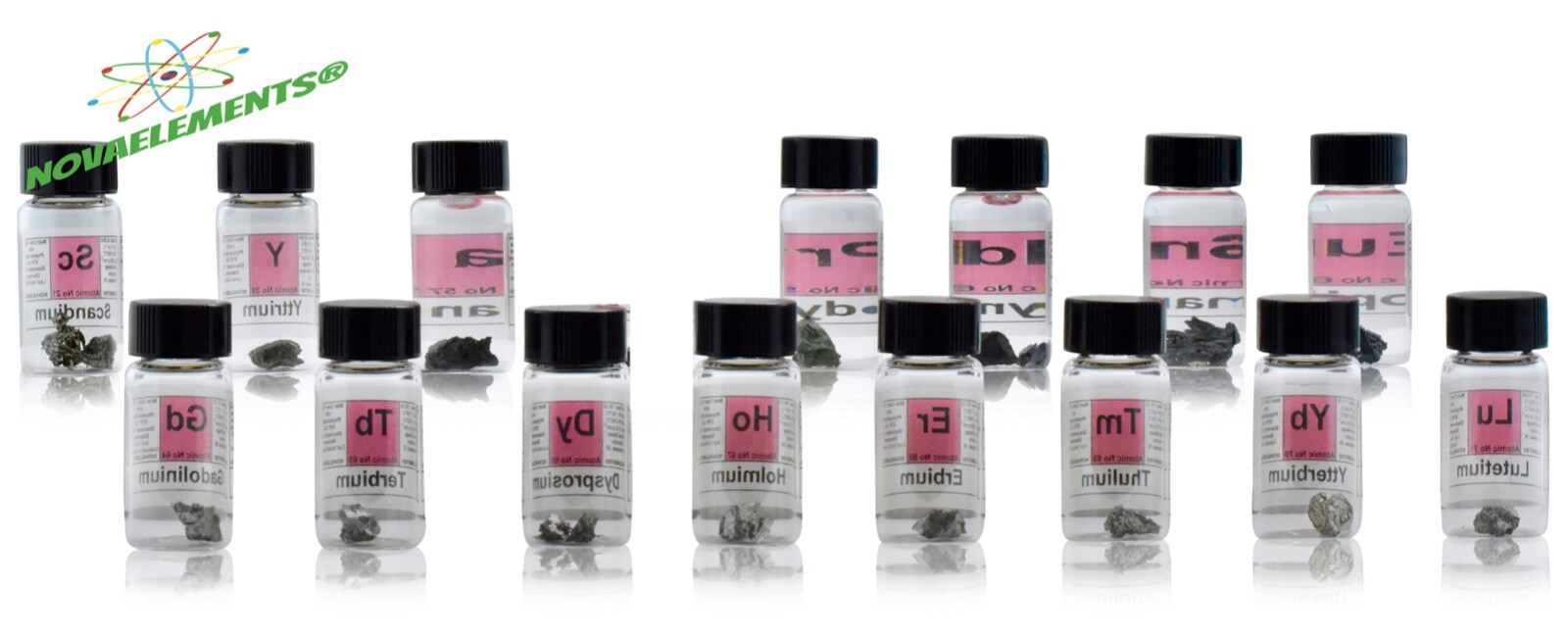 Rare Earth Metals Set Periodic Element Samples 99.95% Pure, Labeled Glass Vials