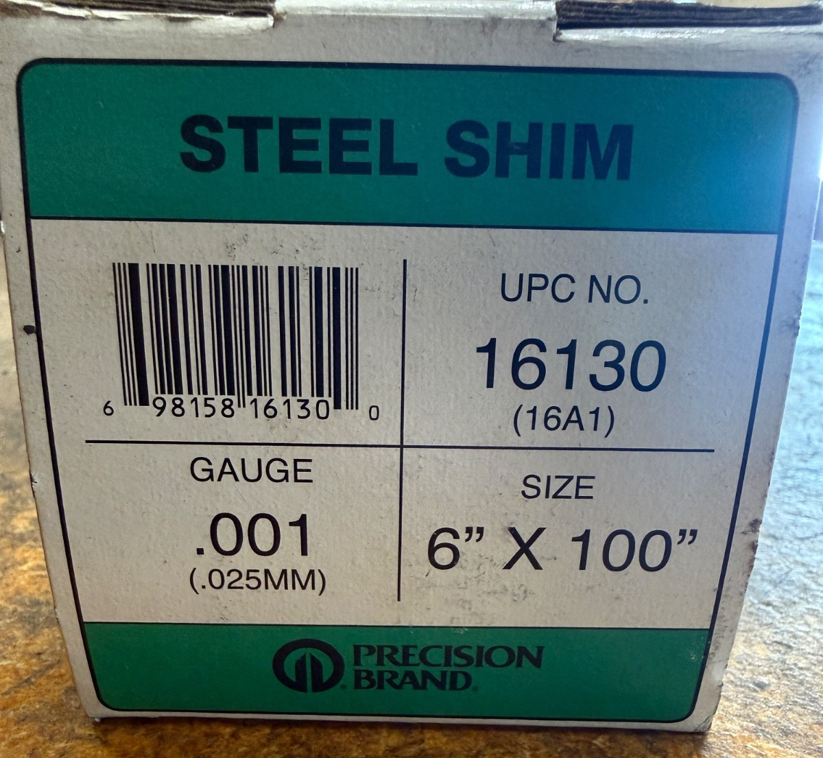 Precision Brand 16130 Shim Stock, Roll, Cold Low Steel, Gauge 0.0010″ 6″x100″