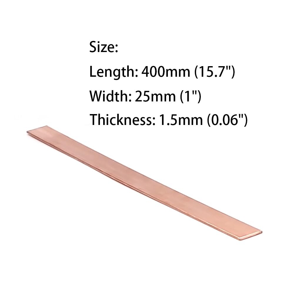 2 PCS C110 Copper Flat Bar 0.06x1x15.7 Inch Stock 1.5mm Thick DIY Battery