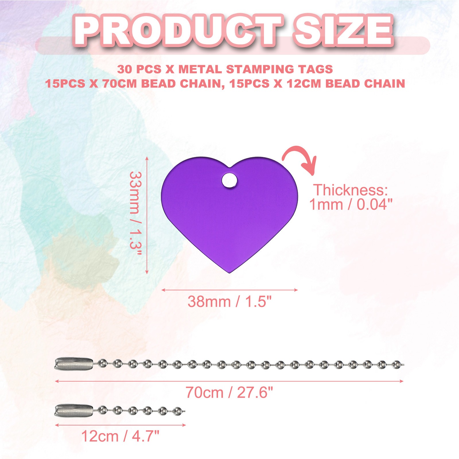 30Pcs Blank Tag Metal Stamping Tags, Heart Shape Engraved Tag, Purple