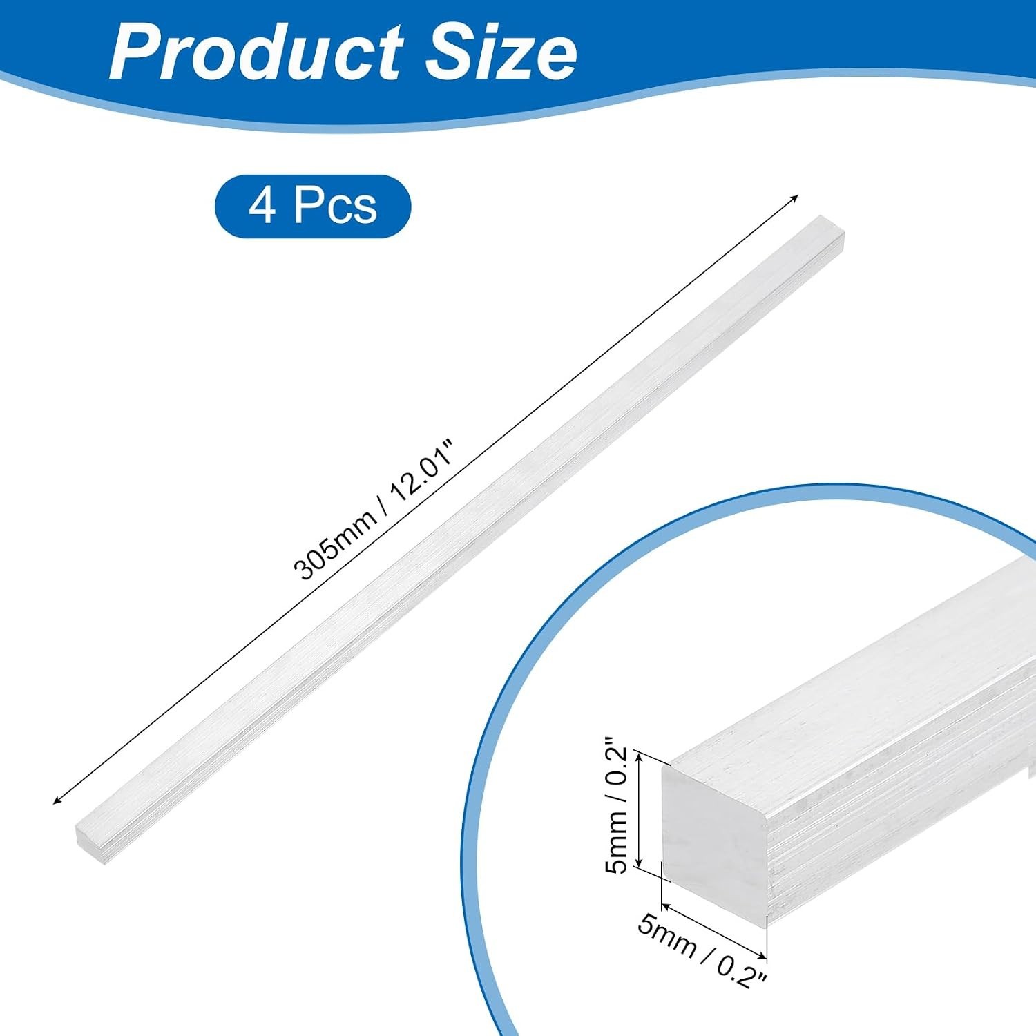 Square Aluminum Flat Bar, 4Pcs 3/16″ Thickness 3/16″ Width 12″ Length Square …