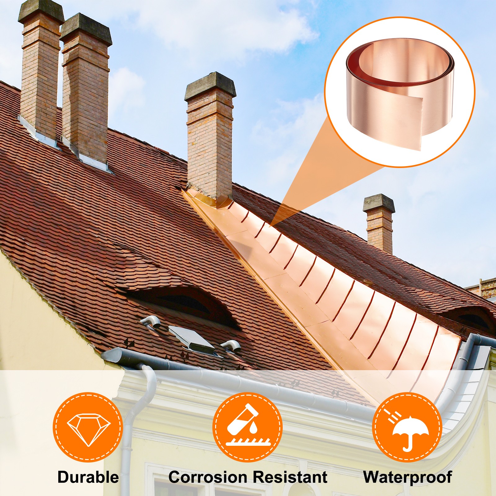 2pcs Copper Sheet Roll 0.2mm Thick Copper Flashing Strip (1.6″ Width x 3.28ft)