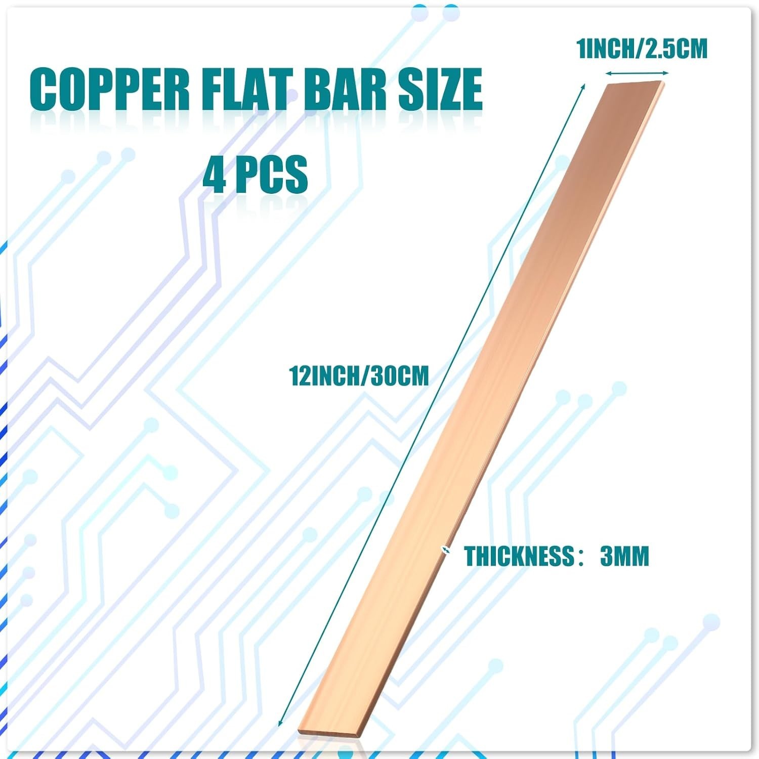 Gisafai 4 Pieces C110 Copper Flat Bar 1/8″ x 1″ x 12″ Long Solid Copper Bus B…