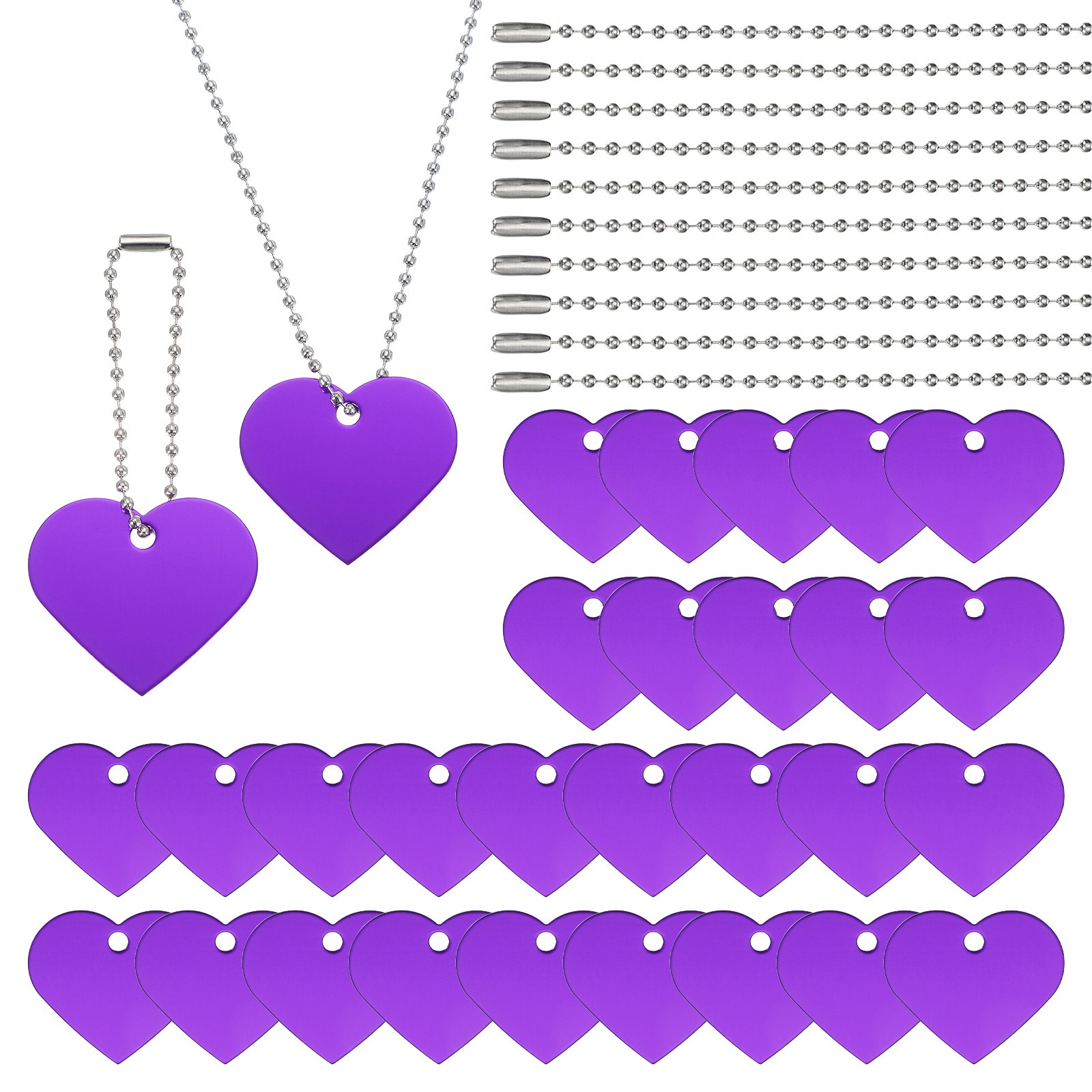 30Pcs Blank Tag Metal Stamping Tags, Heart Shape Engraved Tag, Purple