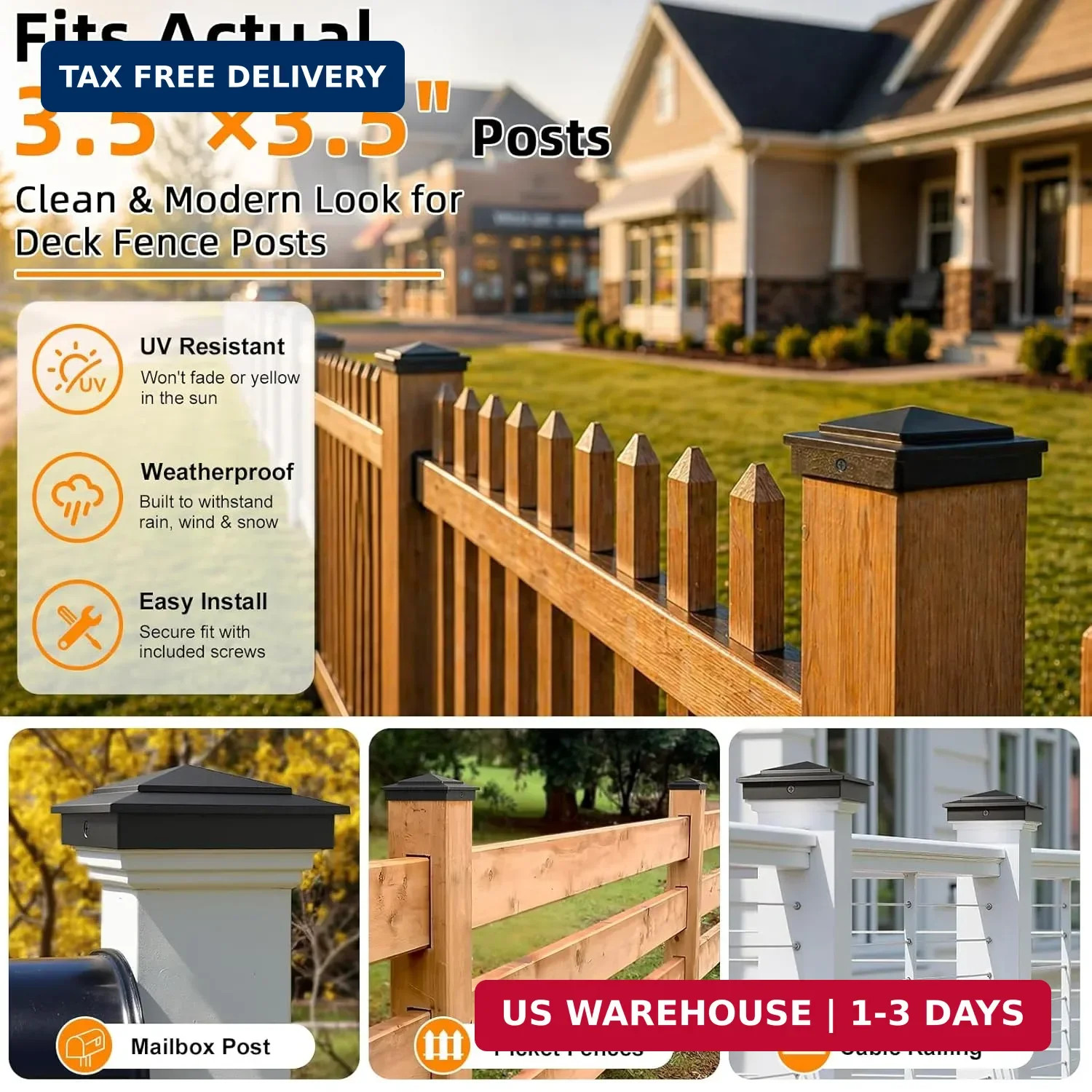 4 x 4 Ultra Durable Aluminum Pyramid Post Caps Fits Actual 3.5″ x 3.5″ Wood Post