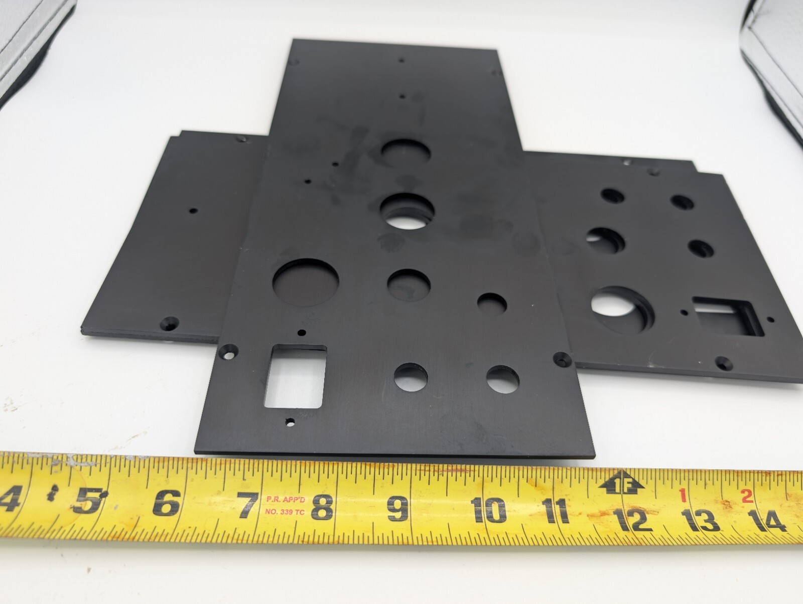 Lot Of 2 Aluminum plate or bracket 12″ X 5 1/2″ X 1/8″ machined Drilled Black