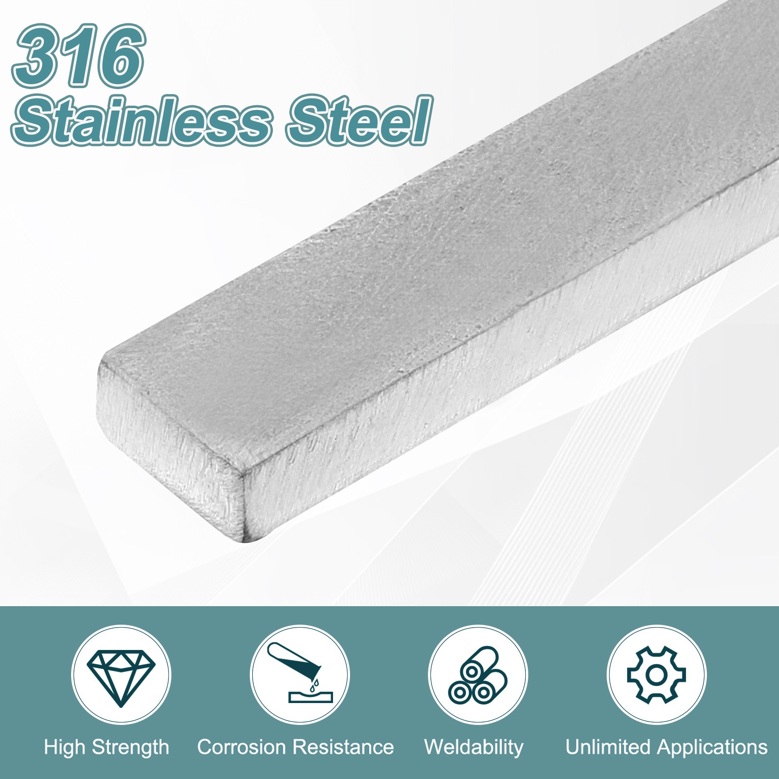 316 Stainless Steel Flat Bar, 3/16″ Thickness 3/8″ Width 6″ Length Metal Bar