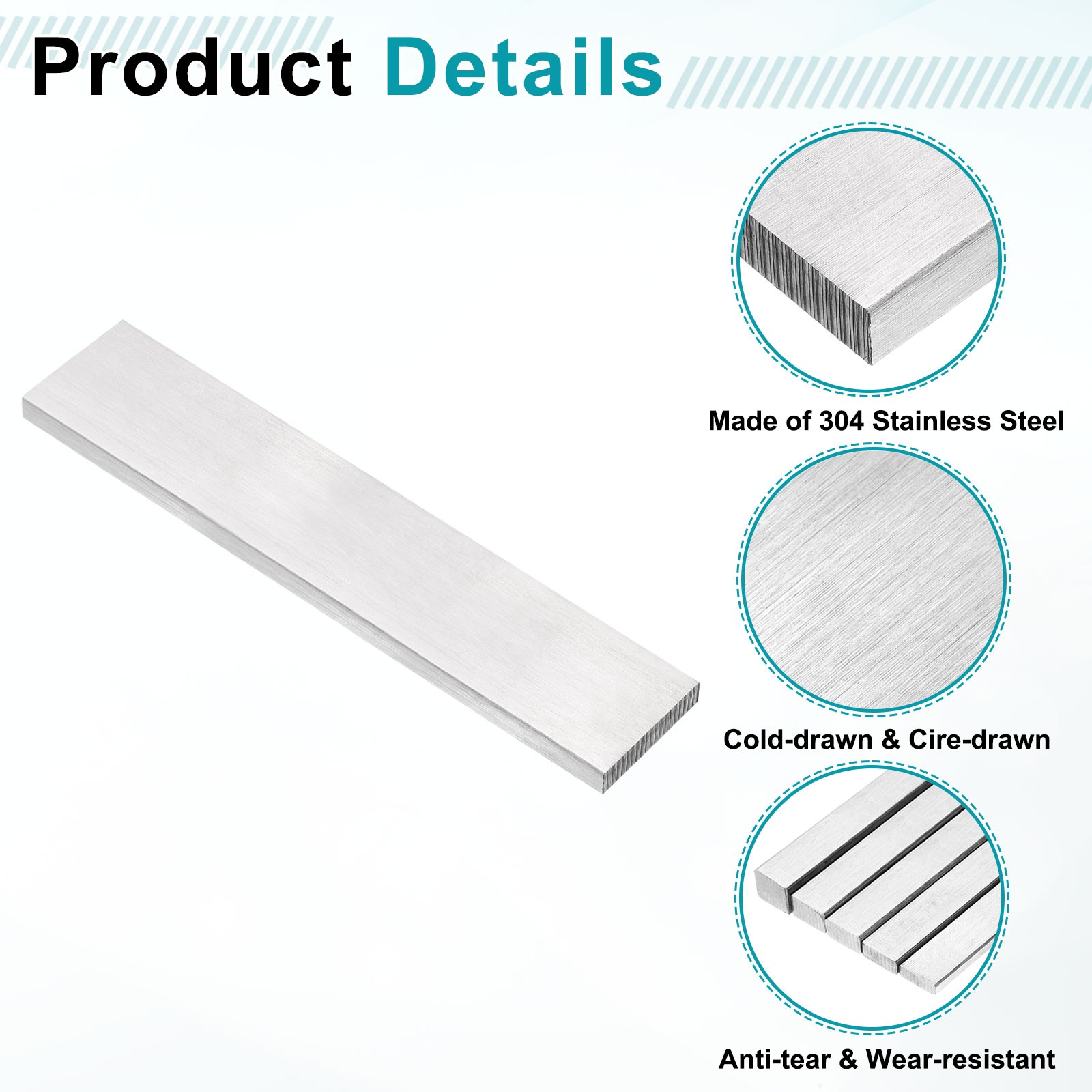 304 Stainless Steel Flat Bar 5/16″ x 1-9/16″ x 8″ Trim Strips Sheet
