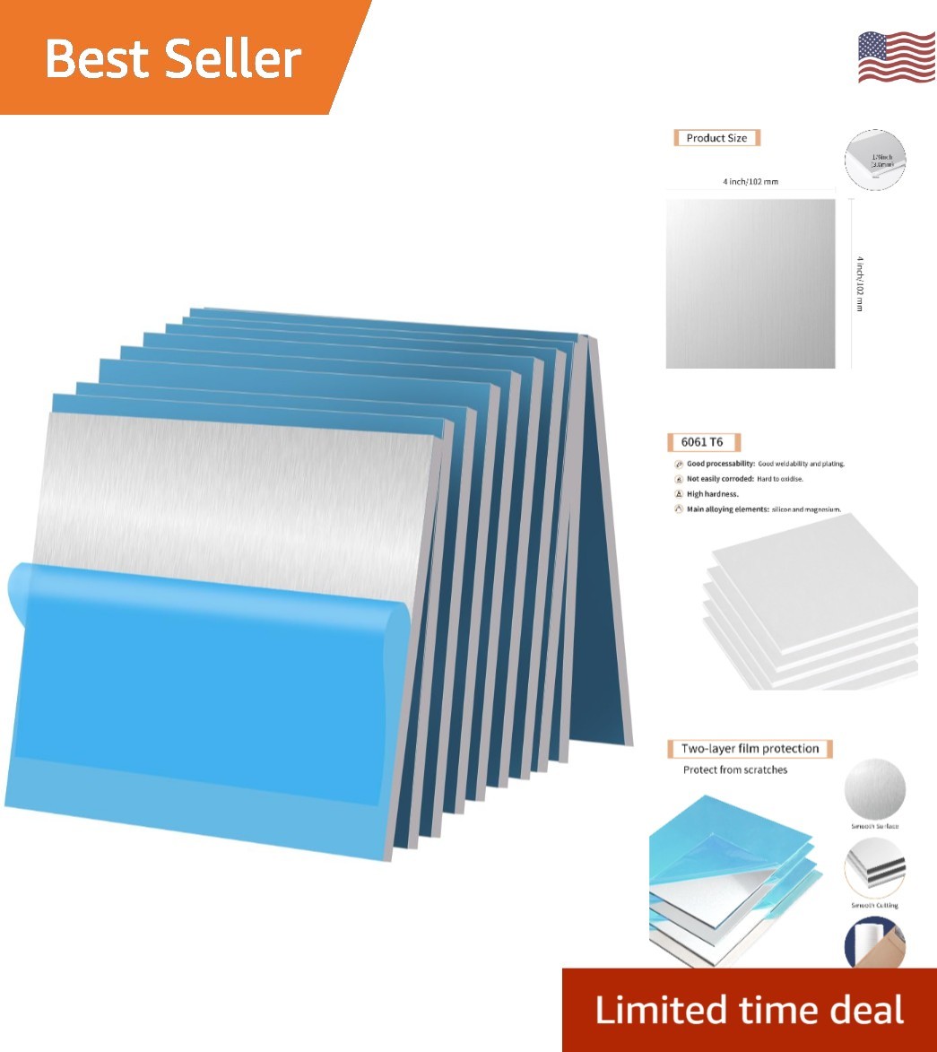 Versatile 10PCS 6061 Aluminum Sheets – 1/8″ x 4″ x 4″ for DIY & Industrial Use