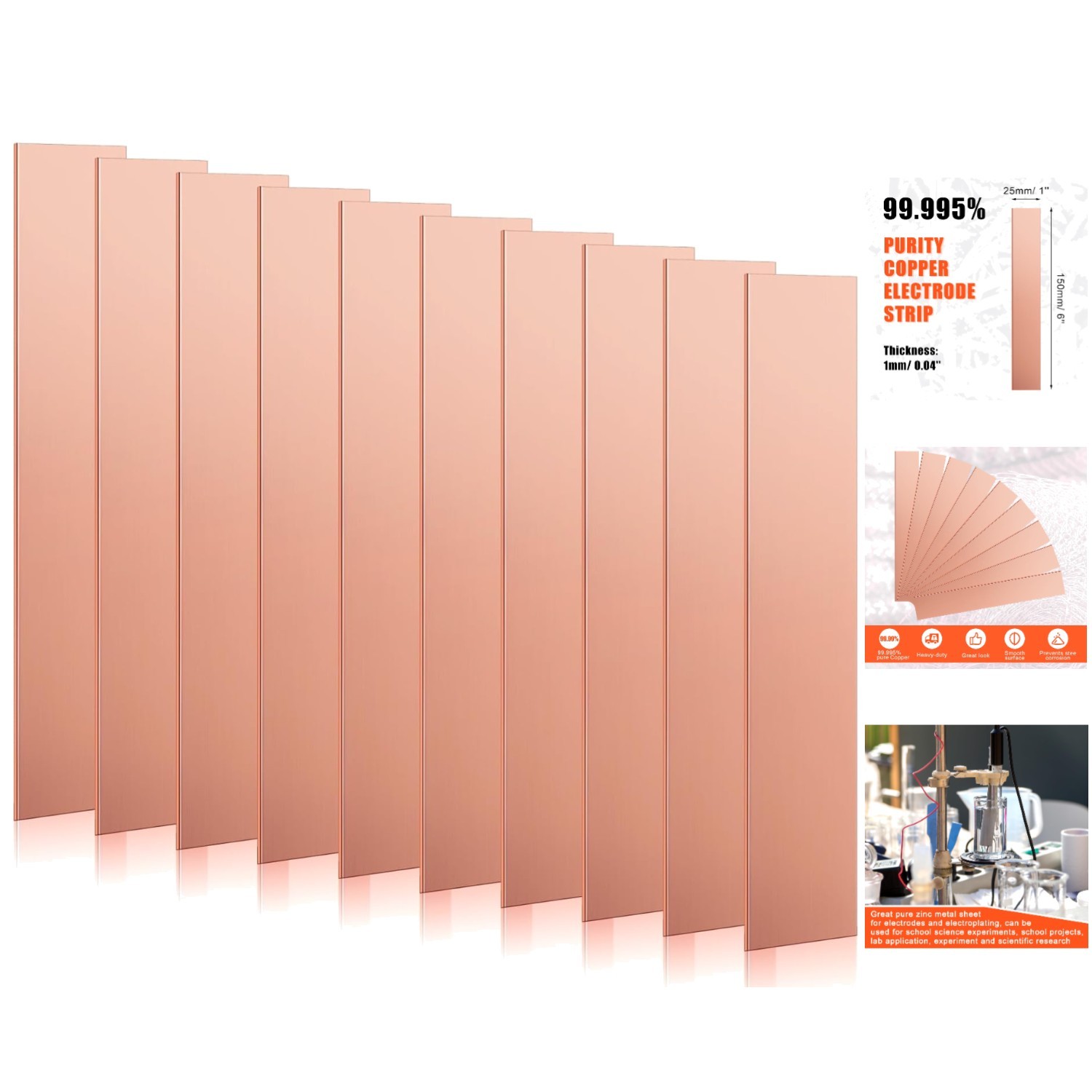 Copper Electrode Strips 0.04′ x 1′ x 6′ – Ideal for Plating & Experimentation