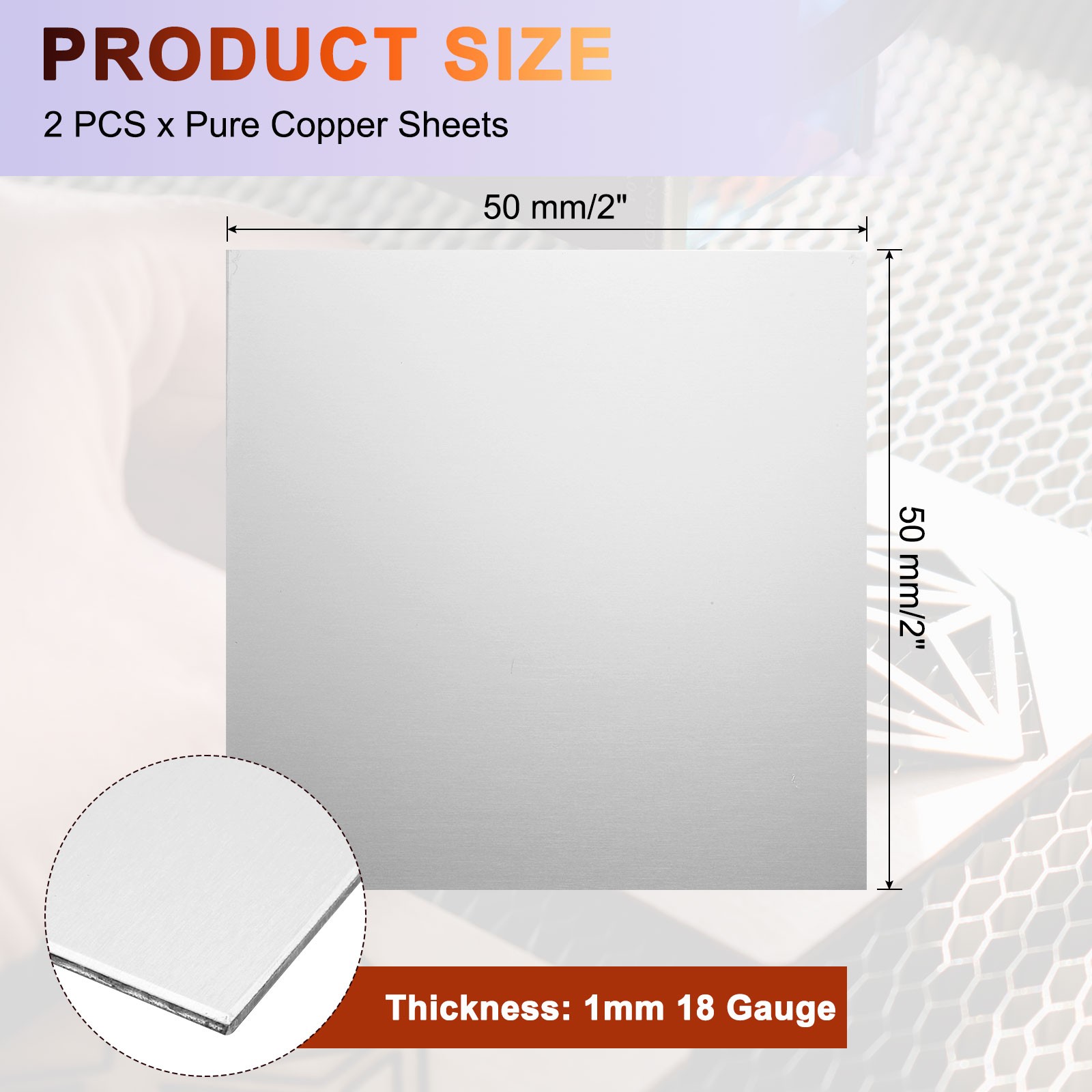 2Pcs 304 Stainless Steel Sheet Plate 2″ x 2″ 18 Gauge (1mm) with Glove Silver