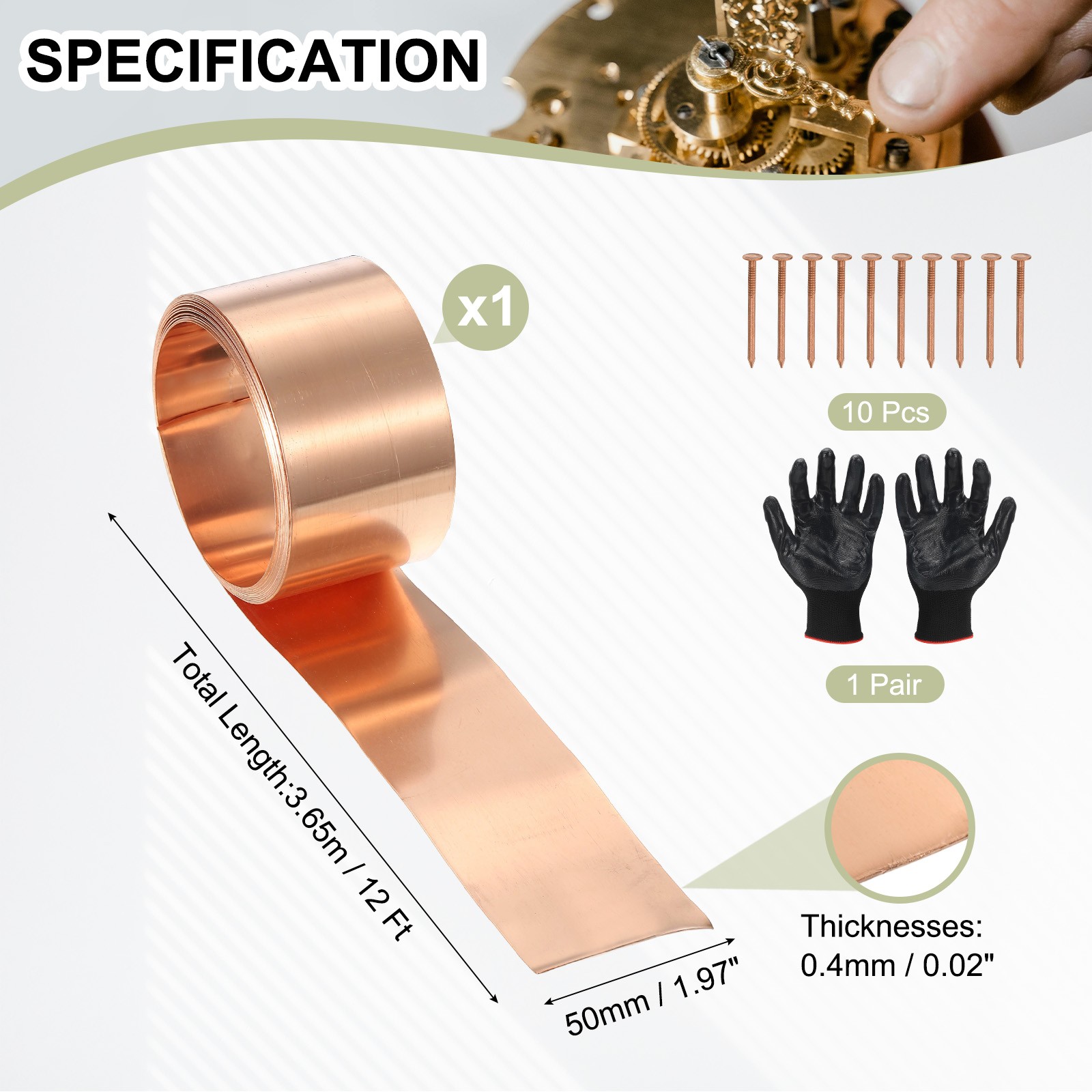 Copper Sheet Roll 2″ x 12 Ft 26 Gauge(0.4mm) Thickness DIY (1 Pack, Copper)