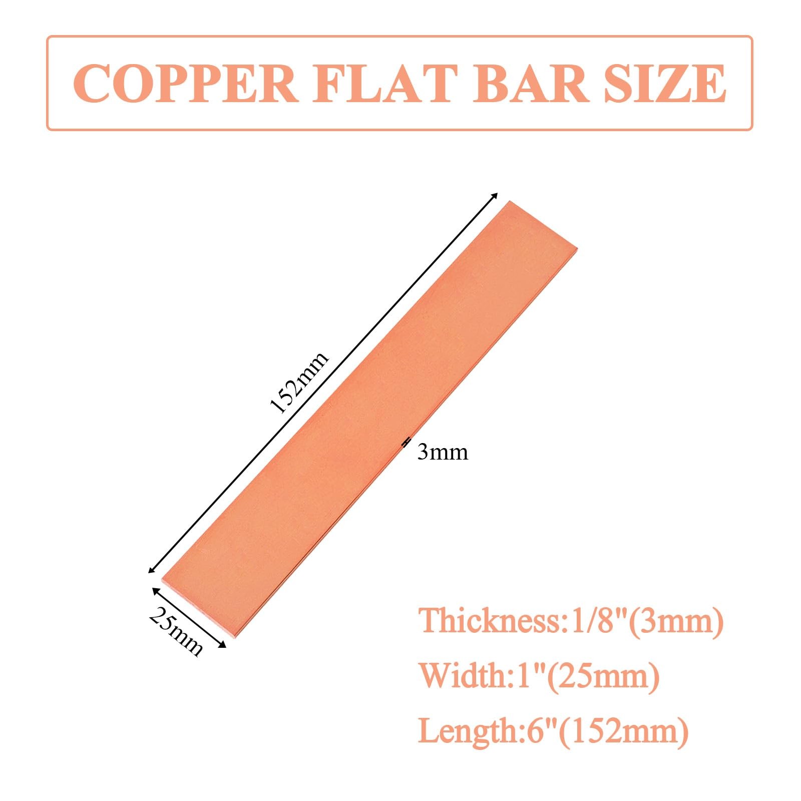 1Pcs 1/8″ x 1″ x 6″ C110 Copper Flat Bar 6″ Long, 3 x 25 x 152mm 99.98% Pure …