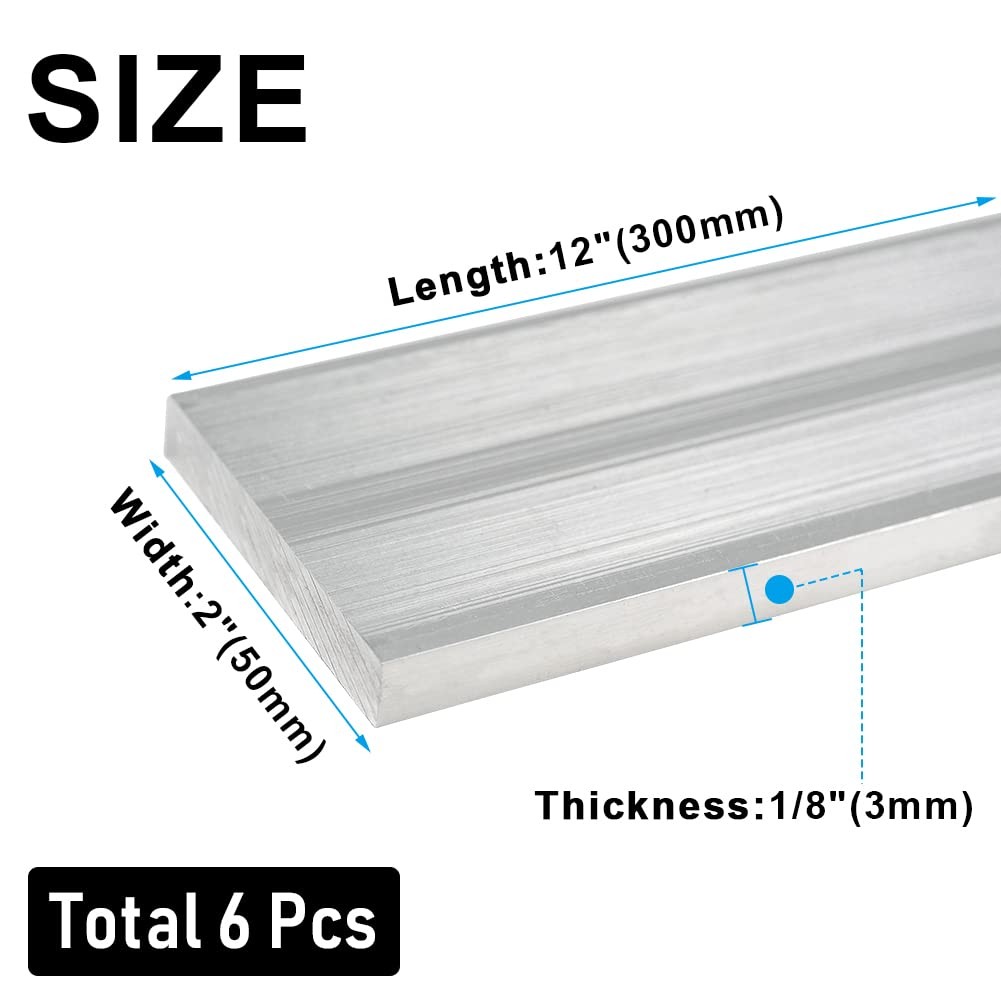 6 PCS 6061 Aluminum Solid Square Bar 1/8x2x12 Inch Flat Plate Mill Stock