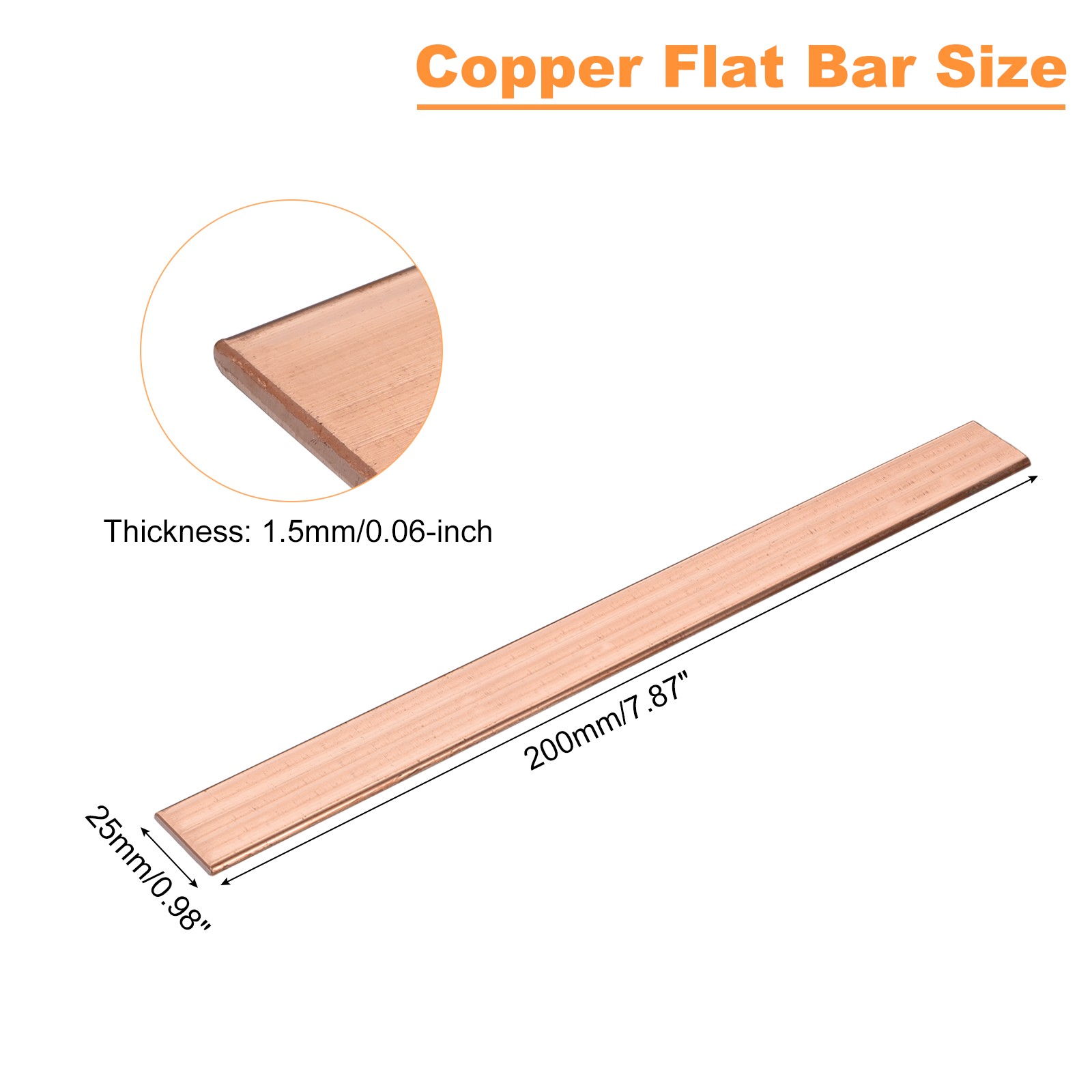 Copper Flat Bar 1/16″ Thickness x 1″ Width x 8″ Length Copper Bar Stock