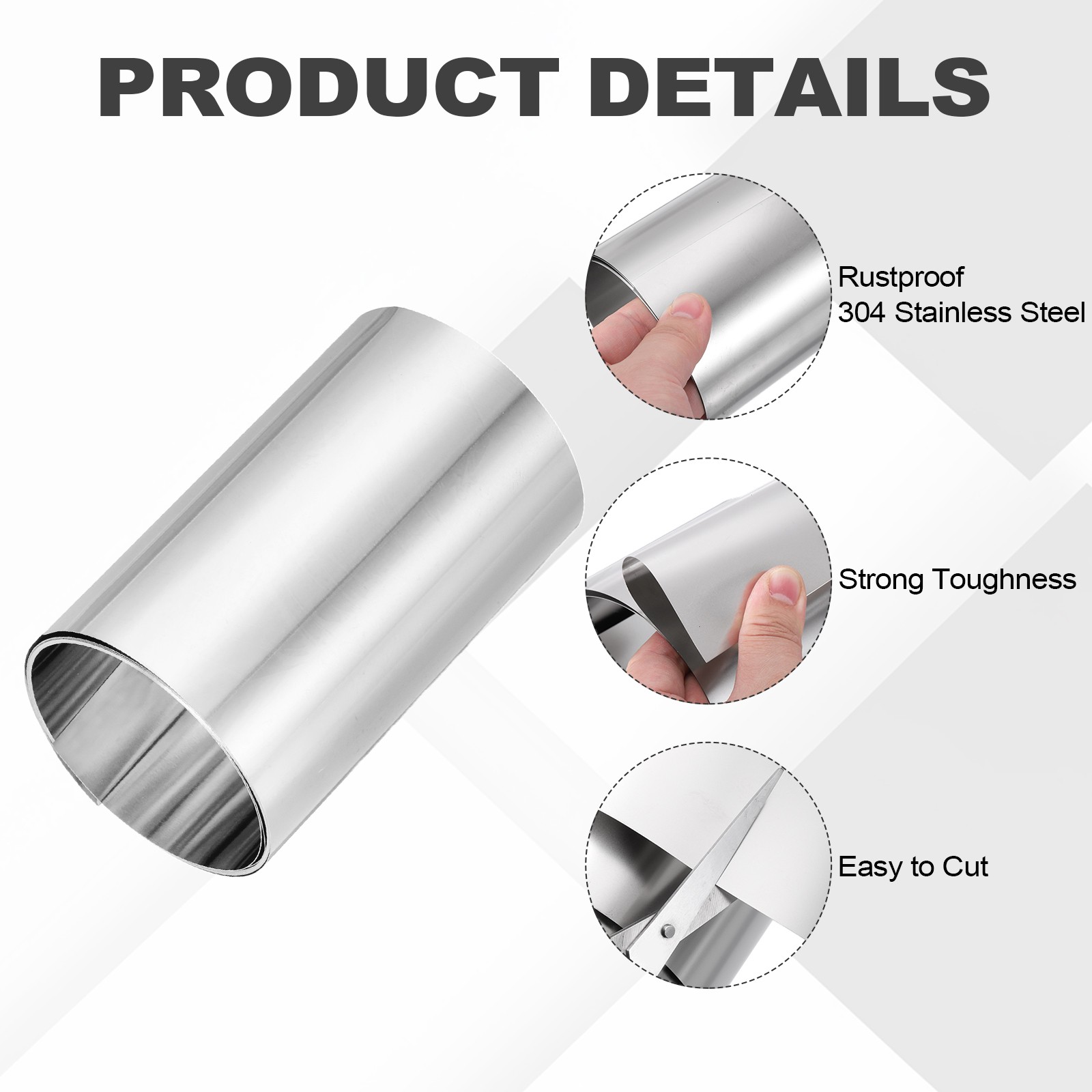 304 Stainless Steel Foil Roll 0.04mm x 50mm x 1m Metal Strip Sheet Silver Tone