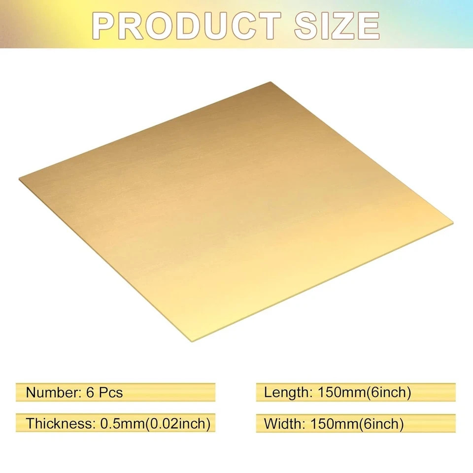 6 Pieces Brass Sheet 6 x 6 Inches 20 Gauge 0.8mm Thickness Brass Plates Doubl