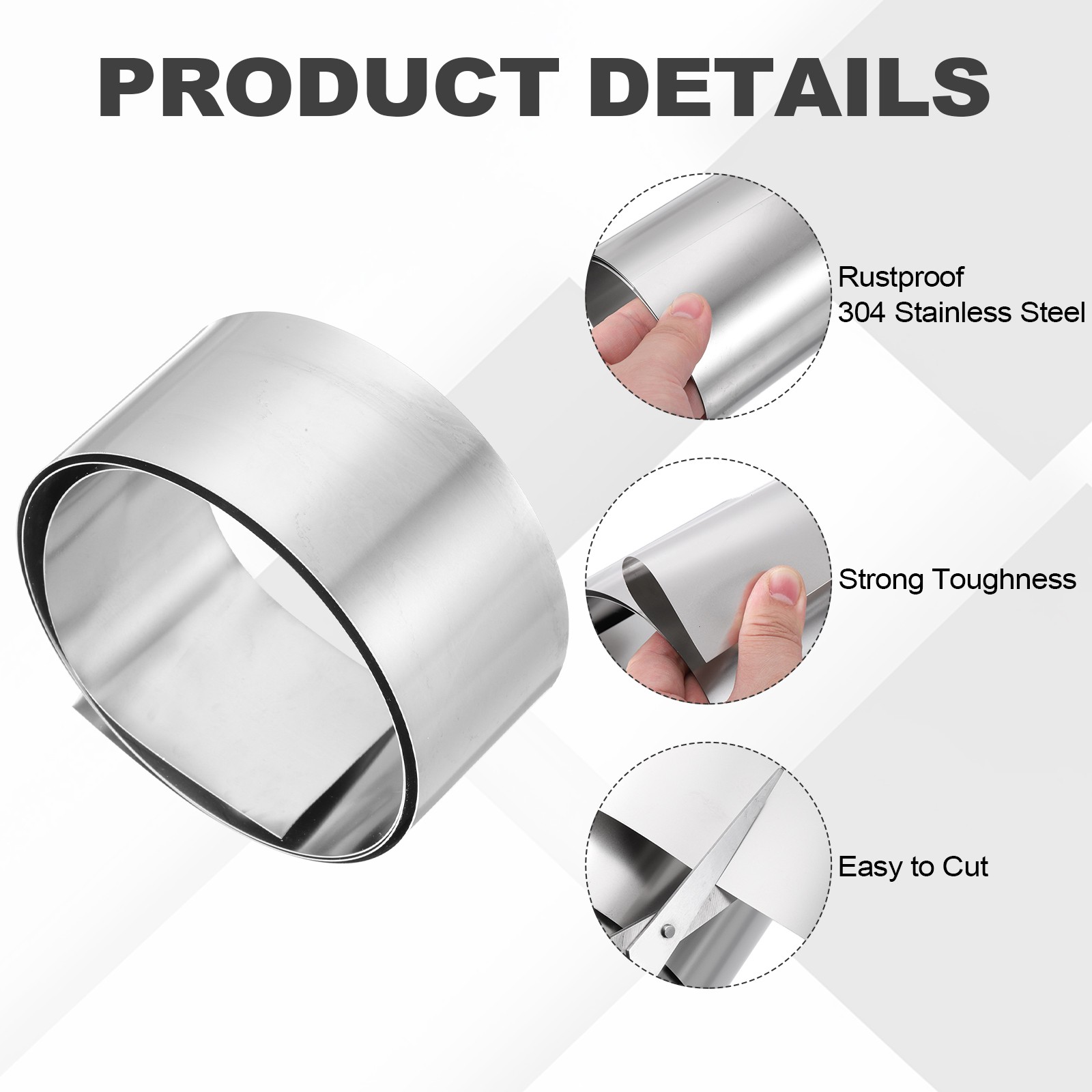 304 Stainless Steel Foil Roll 0.3mm x 50mm x 1m Metal Strip Sheet, Silver Tone