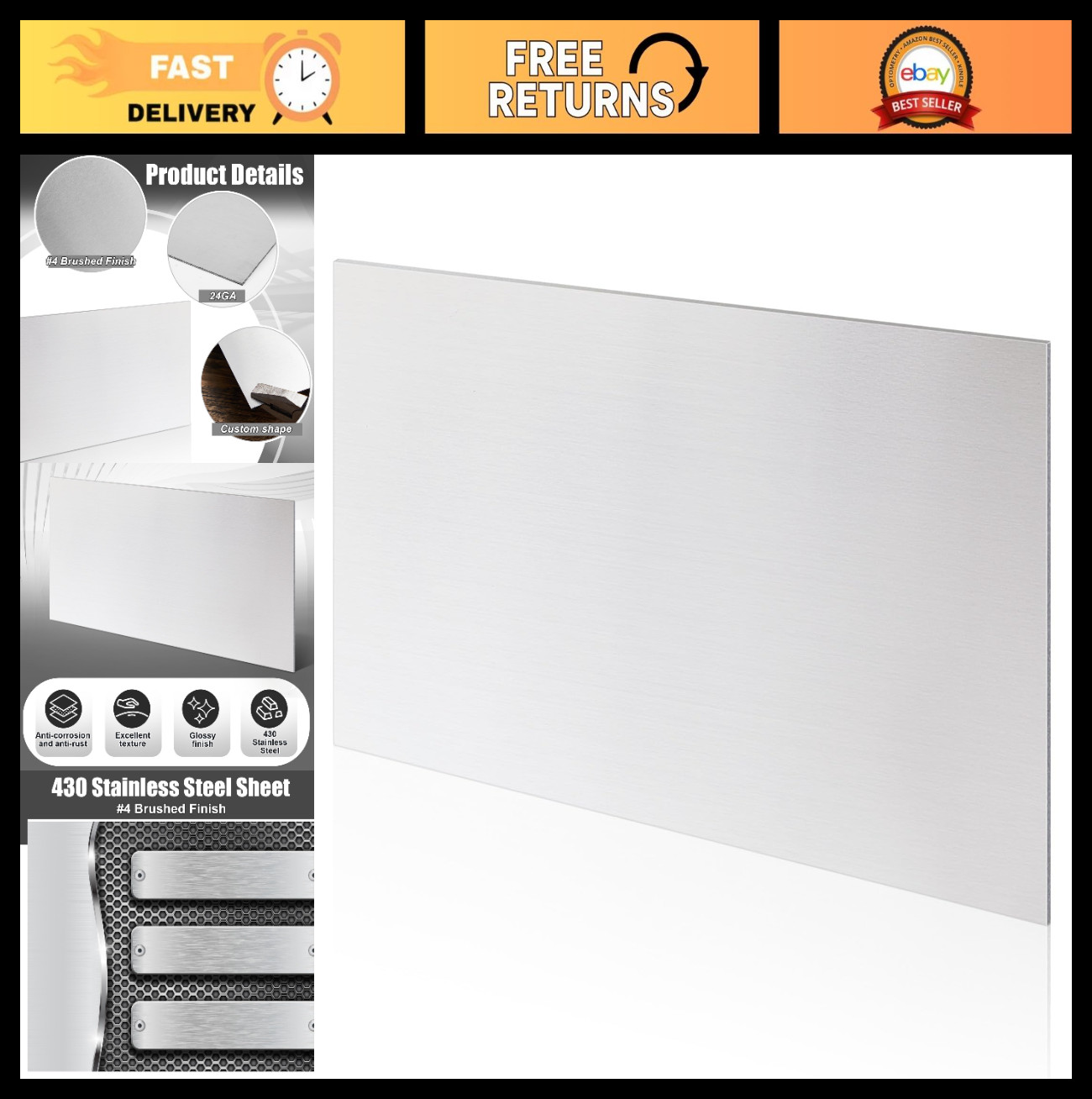 430 Stainless Steel Sheet Metal 48″x24″ 24GA Brushed Finish Panel – Crafting, Ki