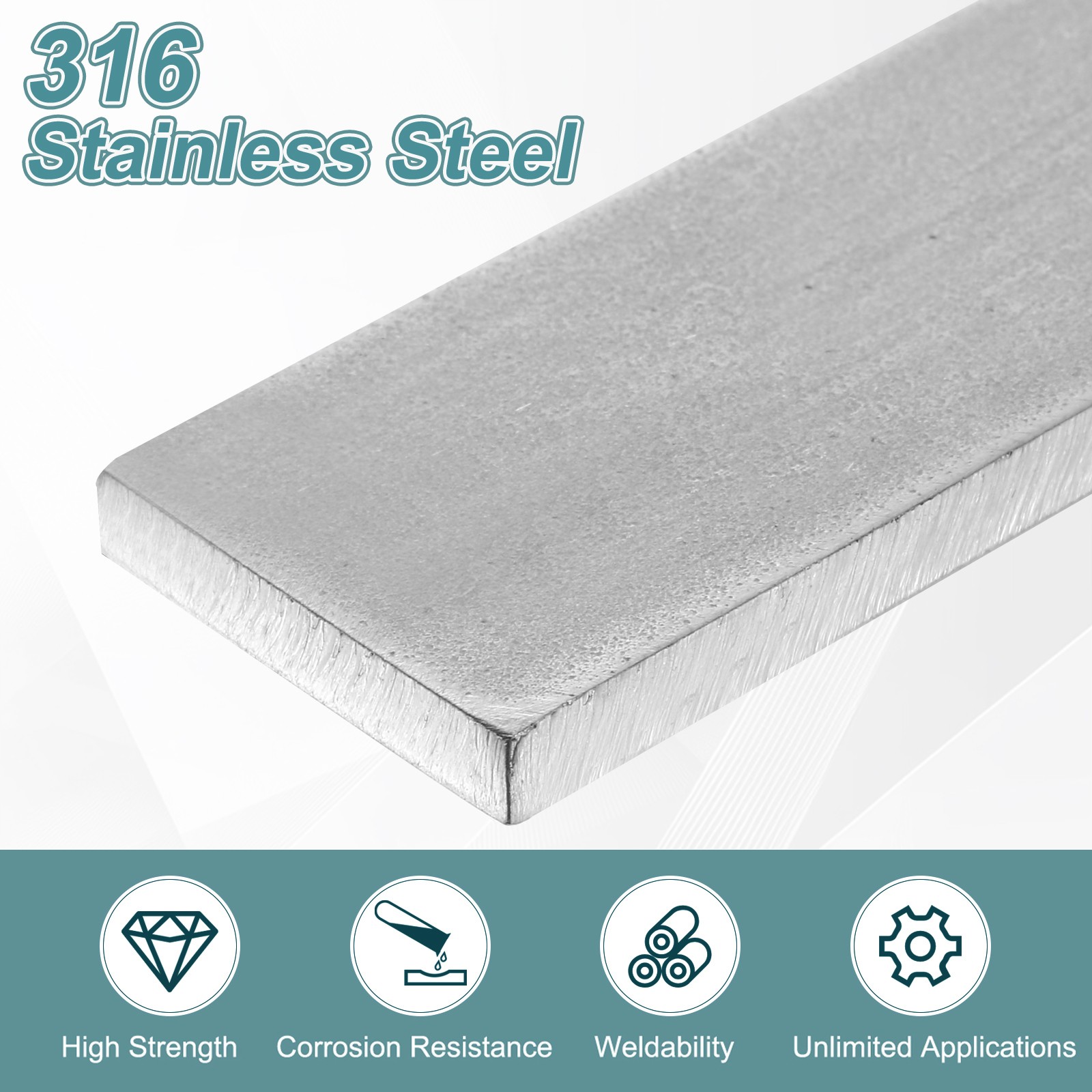 3/16″ Thickness 1″ Width 12″ Length 316 Stainless Steel Flat Bar Metal Bar