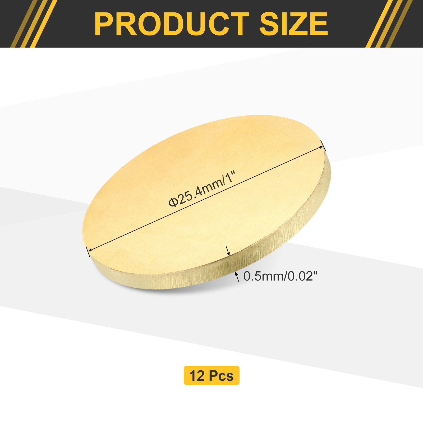 12Pcs Brass Round Plate, 0.02″(0.5mm) Thick 1″(25mm) Dia H65 Brass Round Sheet