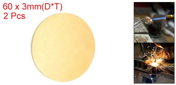 2 Pcs 0.12″(3mm) Thick 2.4″(60mm) Dia Brass Round Plate H65 Brass Round Sheet