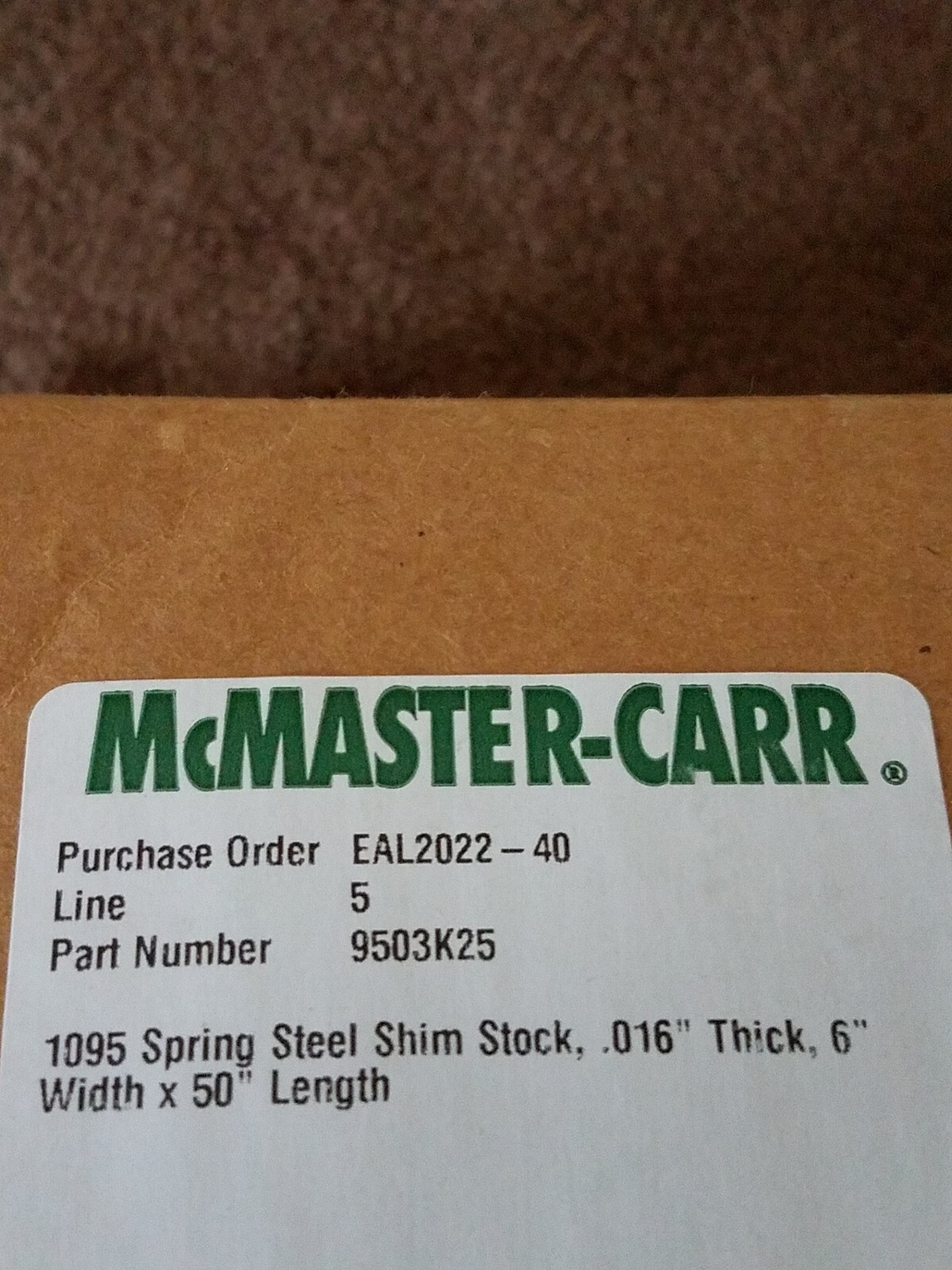 Lyon Industries Blue Tempered Steel Shim Stock 1095, BTS-16, ( .016 X 6″ X50″)