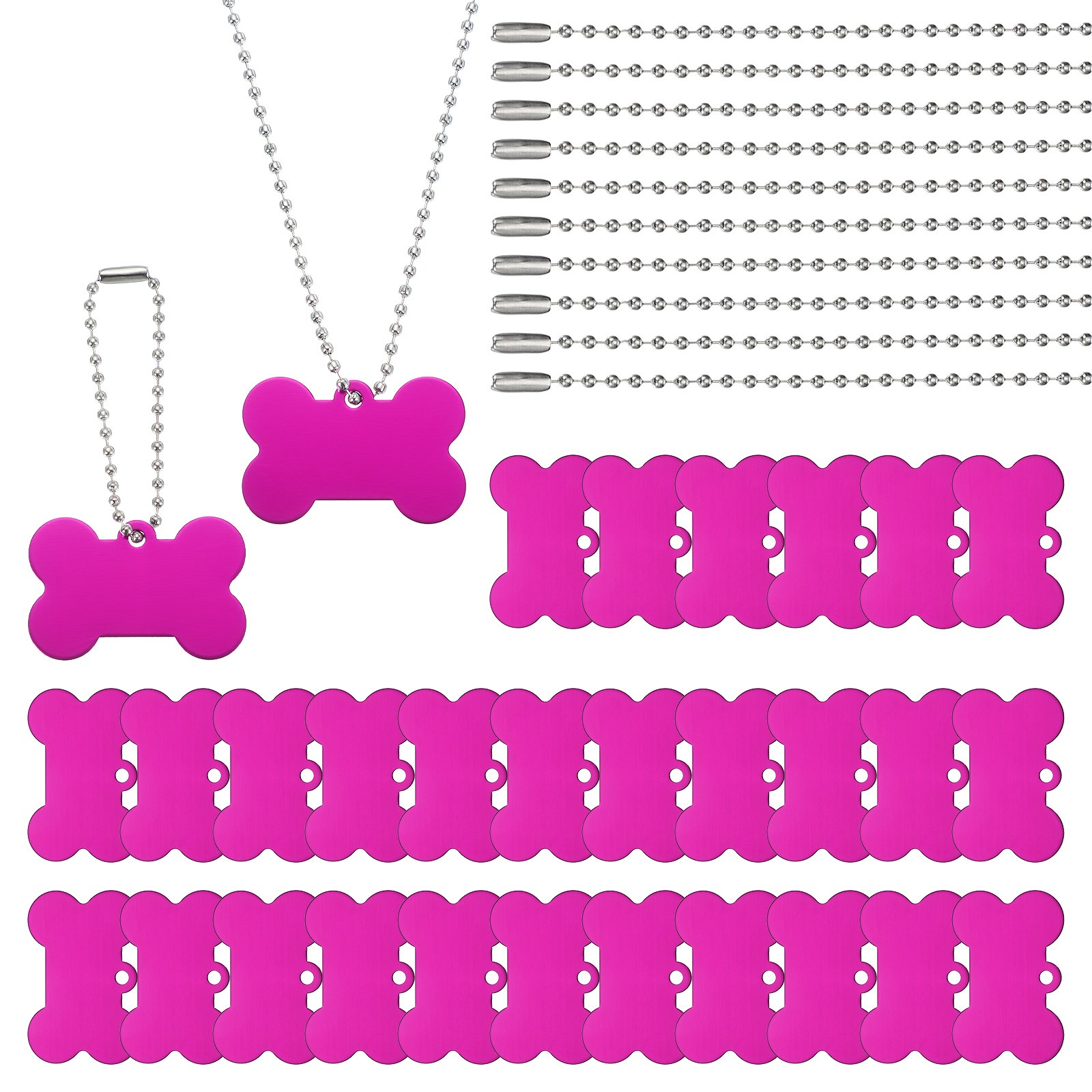 30Pcs Blank Tag Metal Stamping Tags, Bone Shape Engraved Tag, Rose Red