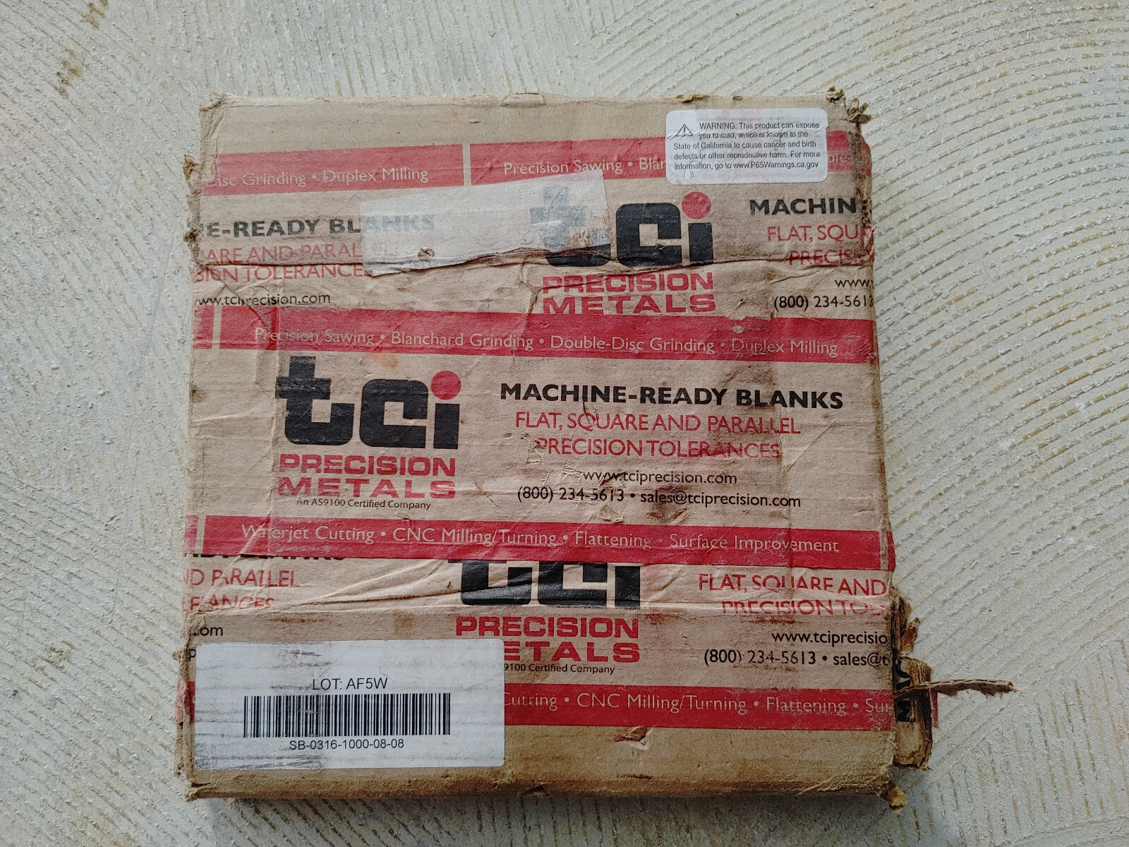 TCI 1.250″ x 8″ x 8″ 316 Stainless Steel Precision Machine Blank 03AF5W BA (Z1C