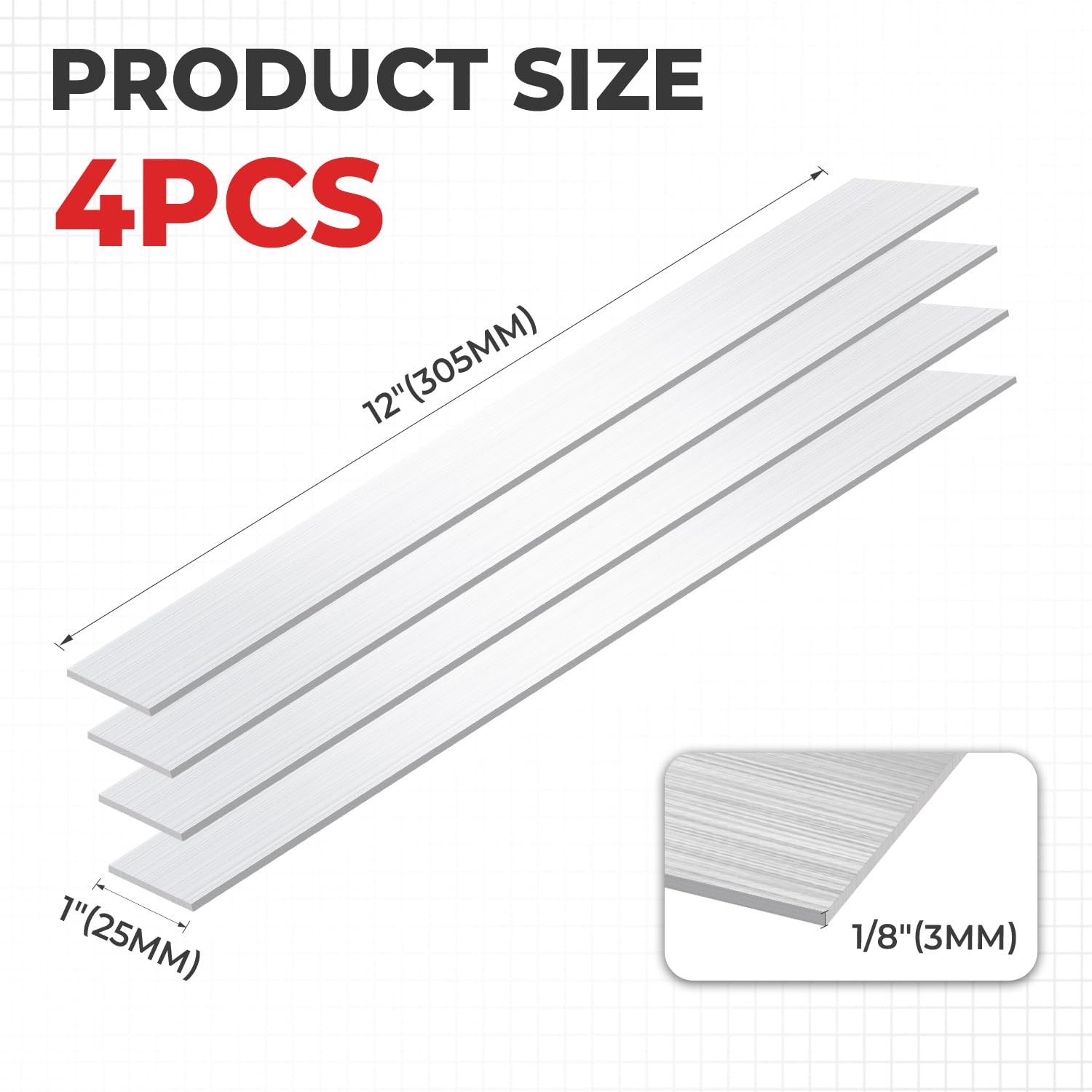 6061 Aluminum Bar，1/8″ Thickness x 1″ Width x 12″ Length Rectangle Aluminum F…