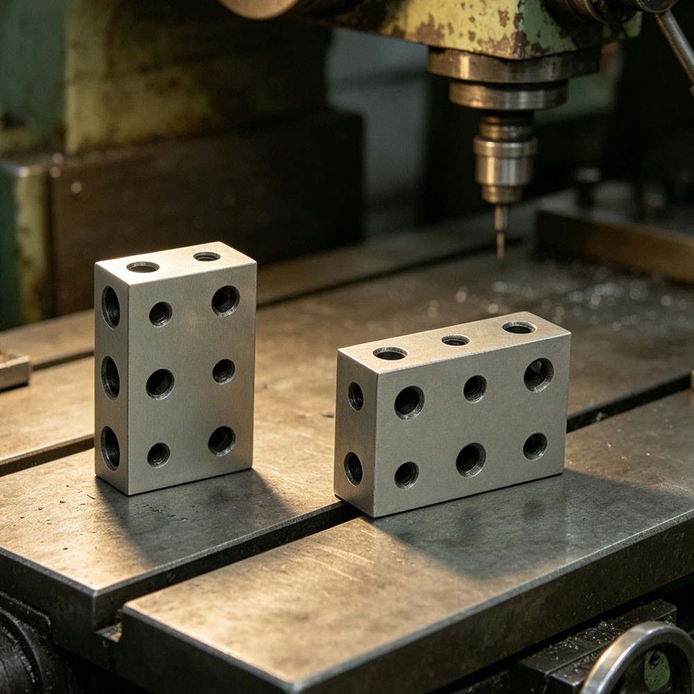 1 x2 x3 Steel Blocks Pair 11 Holes 5 Threaded 5/16-18 for Fixture Building